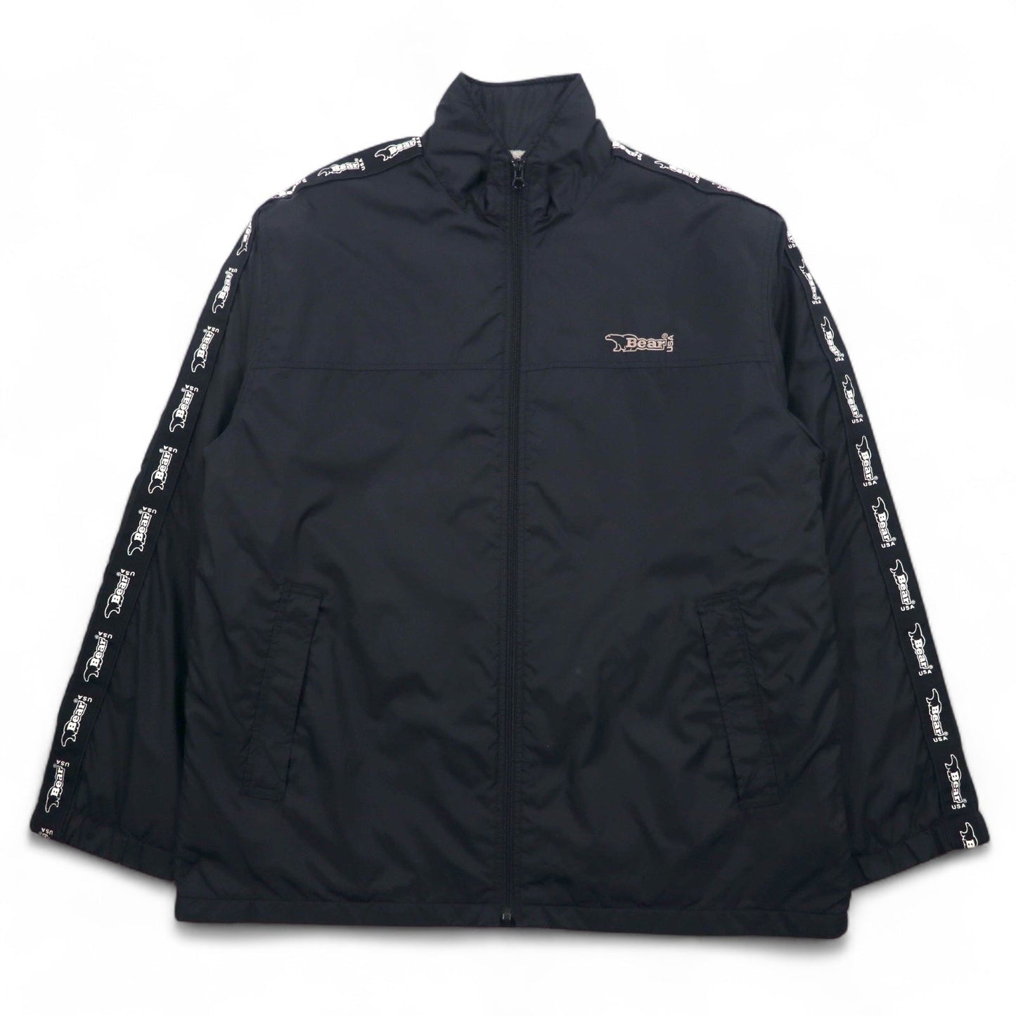 Bear USA 90年代 スタンドカラー ナイロンジャケット ジャージ XL ブラック ロゴテープ サイドライン