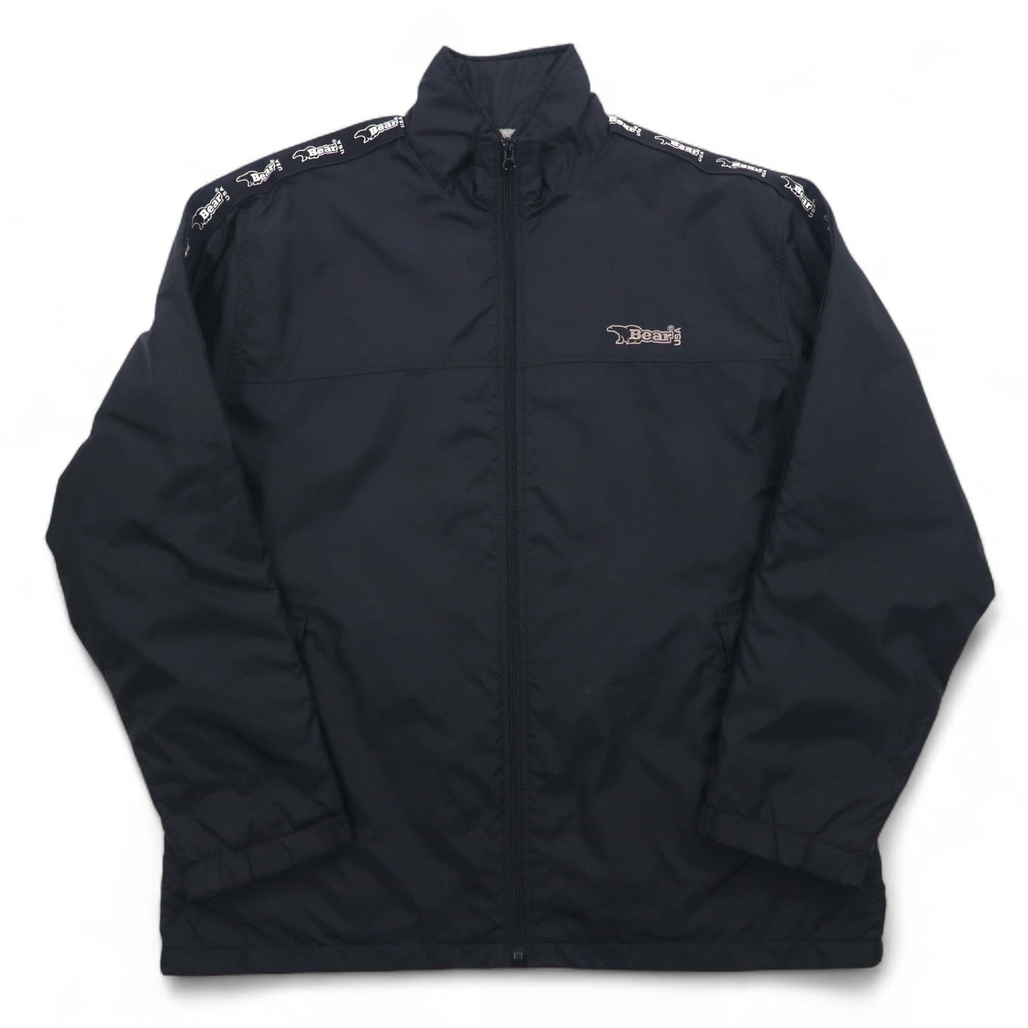 Bear USA 90年代 スタンドカラー ナイロンジャケット ジャージ XL ブラック ロゴテープ サイドライン