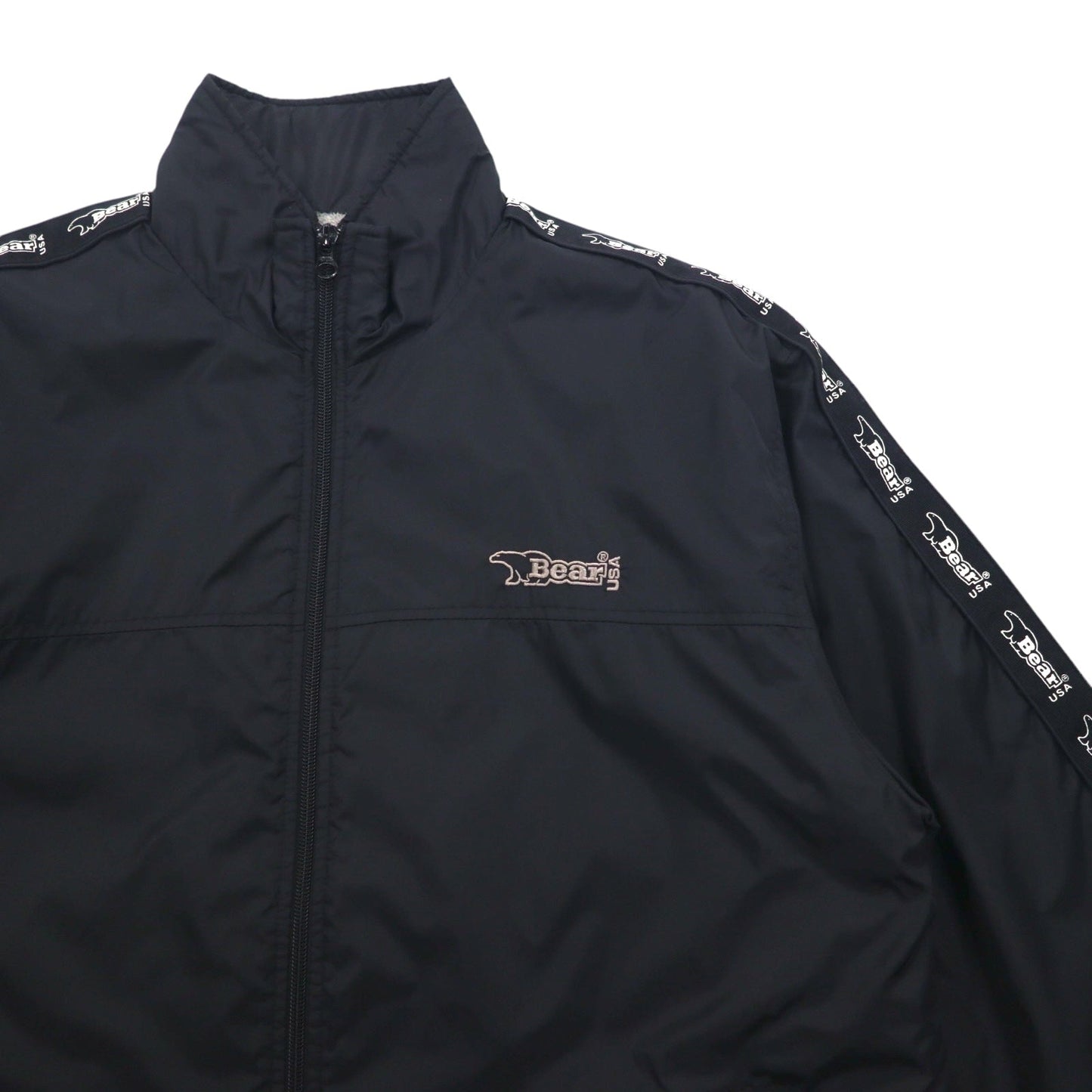 Bear USA 90年代 スタンドカラー ナイロンジャケット ジャージ XL ブラック ロゴテープ サイドライン