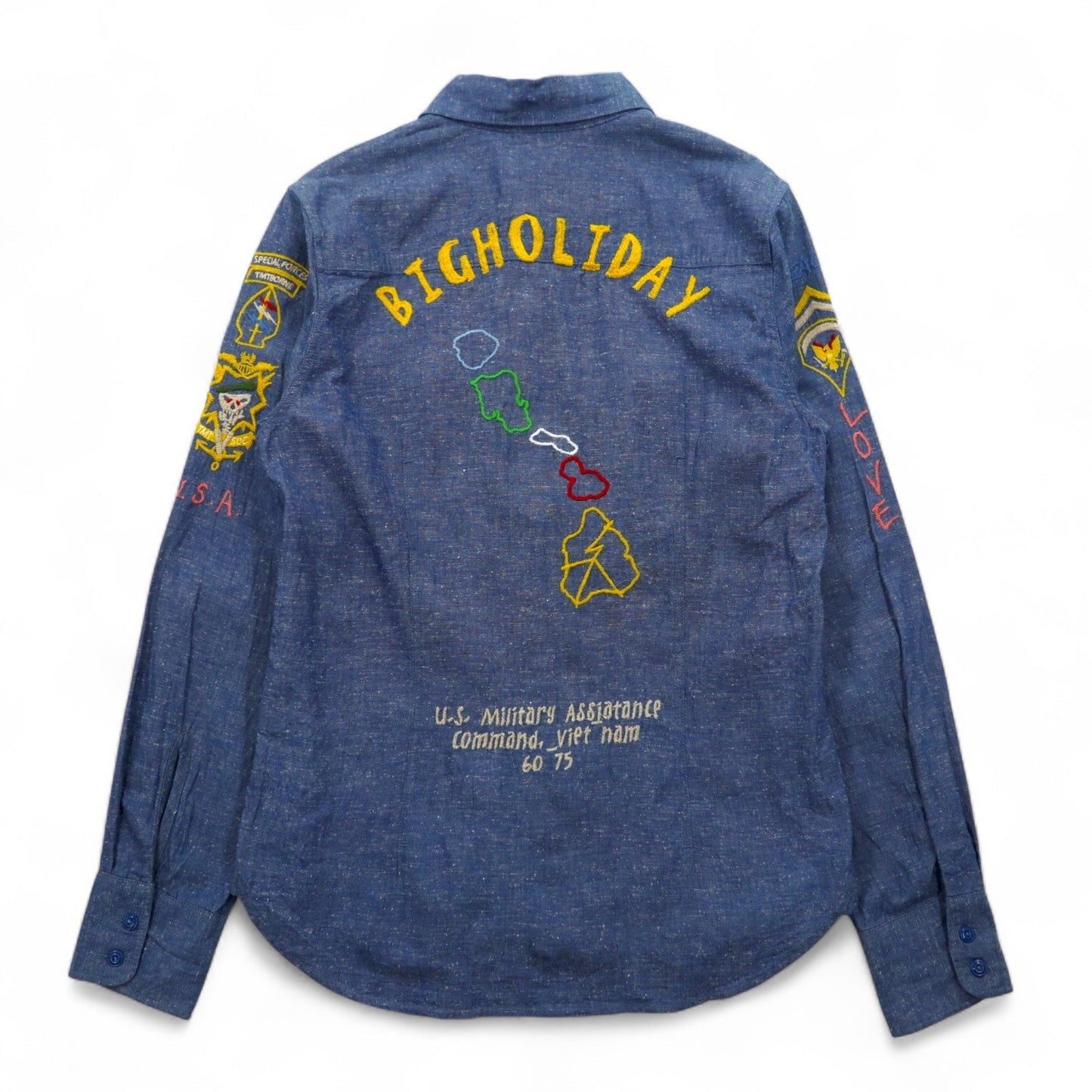 TMT スーベニア 刺繍 シャンブレーシャツ M インディゴ ブルー BIG HOLIDAY 日本製