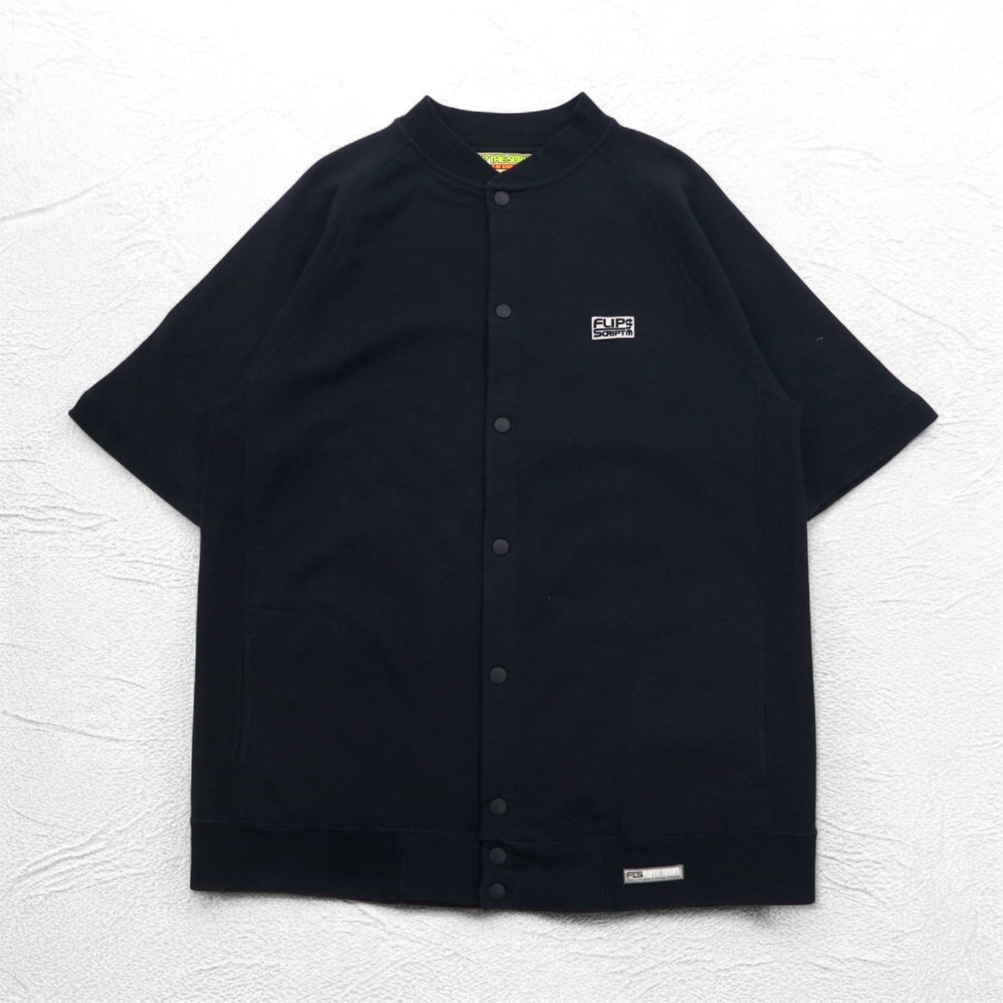 FLIP THE SCRIPT 90年代 半袖 スウェット ジャケット スタジャン 2XL ブラック スナップボタン スラッシュポケット