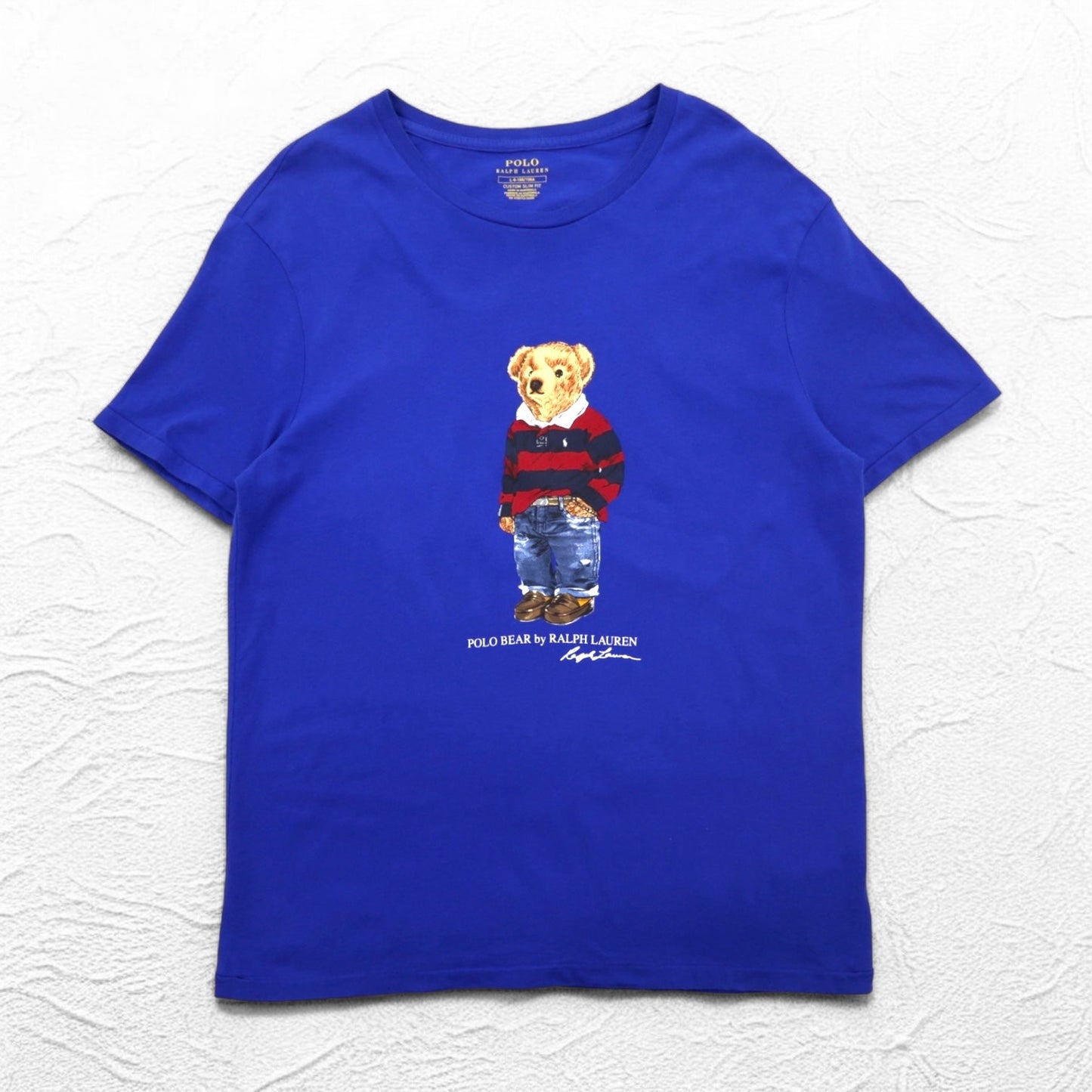 POLO RALPH LAUREN ポロベア プリント Tシャツ L ブルー コットン CUSTOM SLIM FIT