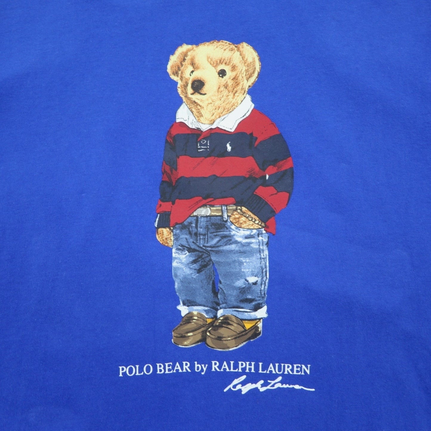 POLO RALPH LAUREN ポロベア プリント Tシャツ L ブルー コットン CUSTOM SLIM FIT