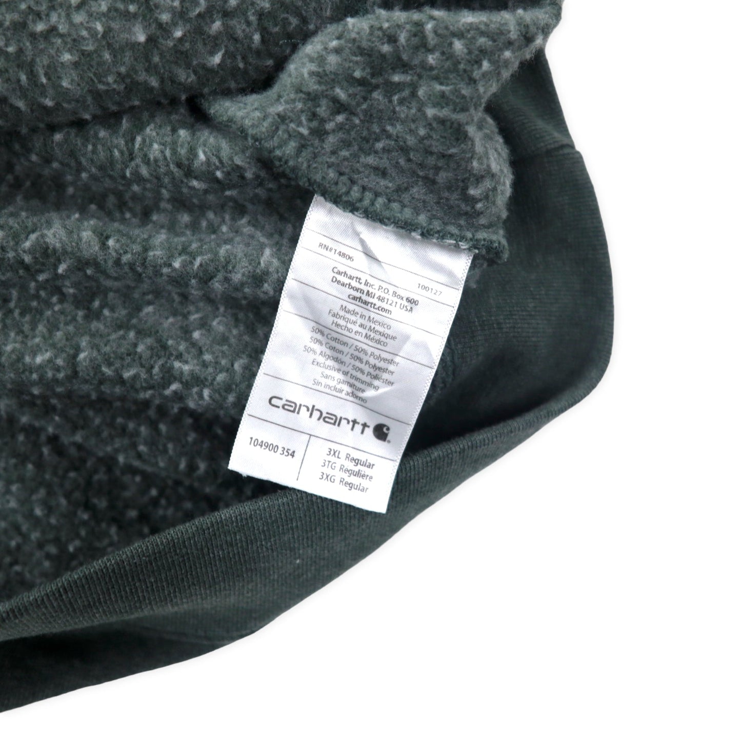 carhartt ルーズフィット プルオーバーパーカー 3XL グレー コットン 裏起毛 袖ロゴ ビッグサイズ メキシコ製