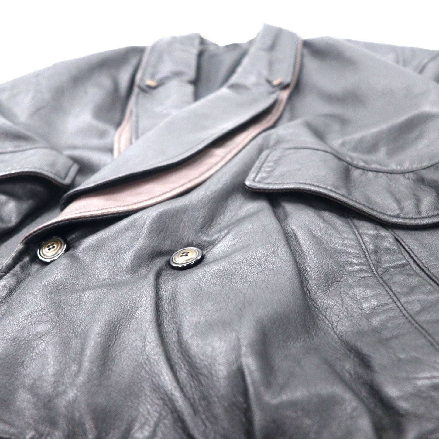 Layered Shawl Collar Leather Jacket レイヤードデザイン ダブル レザージャケット L ブラック 羊革