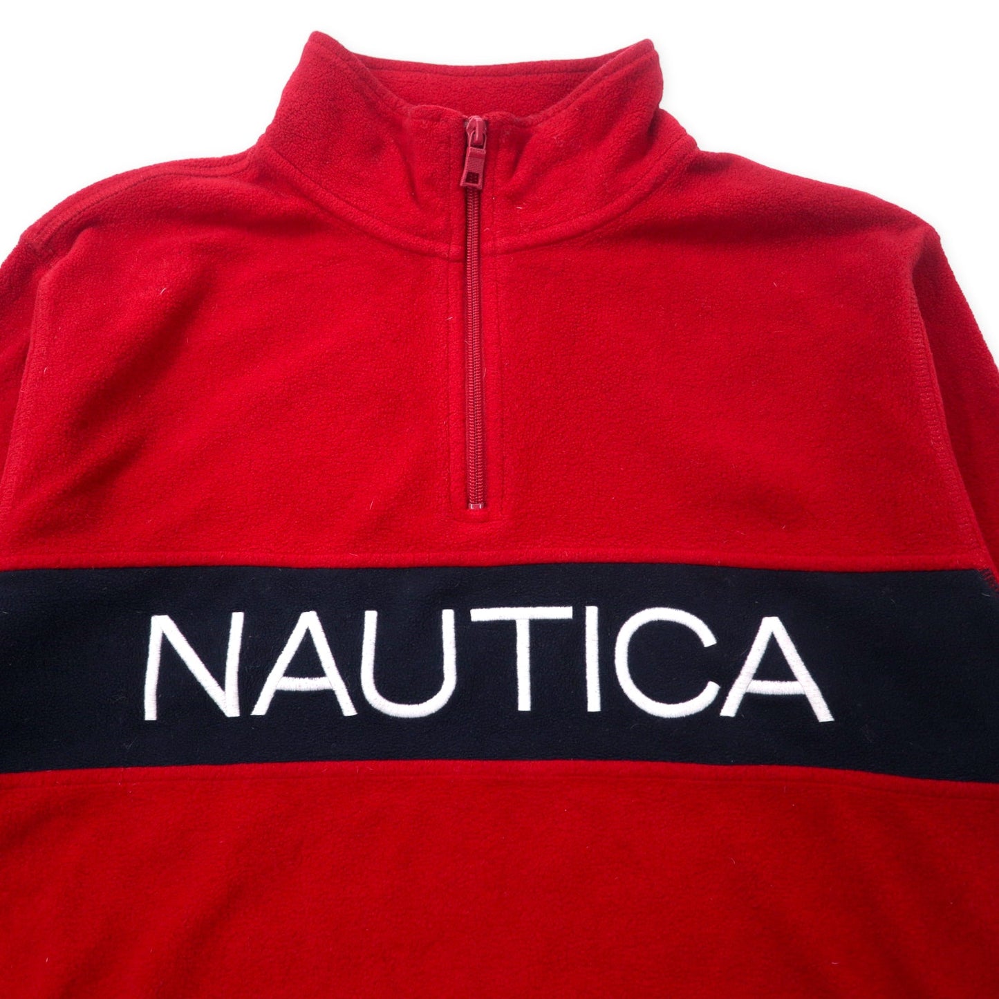 NAUTICA ハーフジップ フリースジャケット L レッド ネイビー ポリエステル ロゴ刺繍