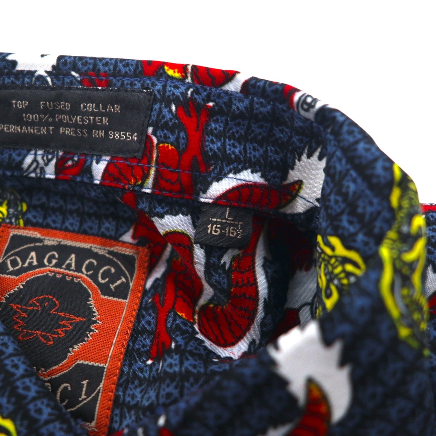 Vintage 90s China Dragon Patterned Shirt DAGACCI ポリシャツ L ブルー 総柄 龍