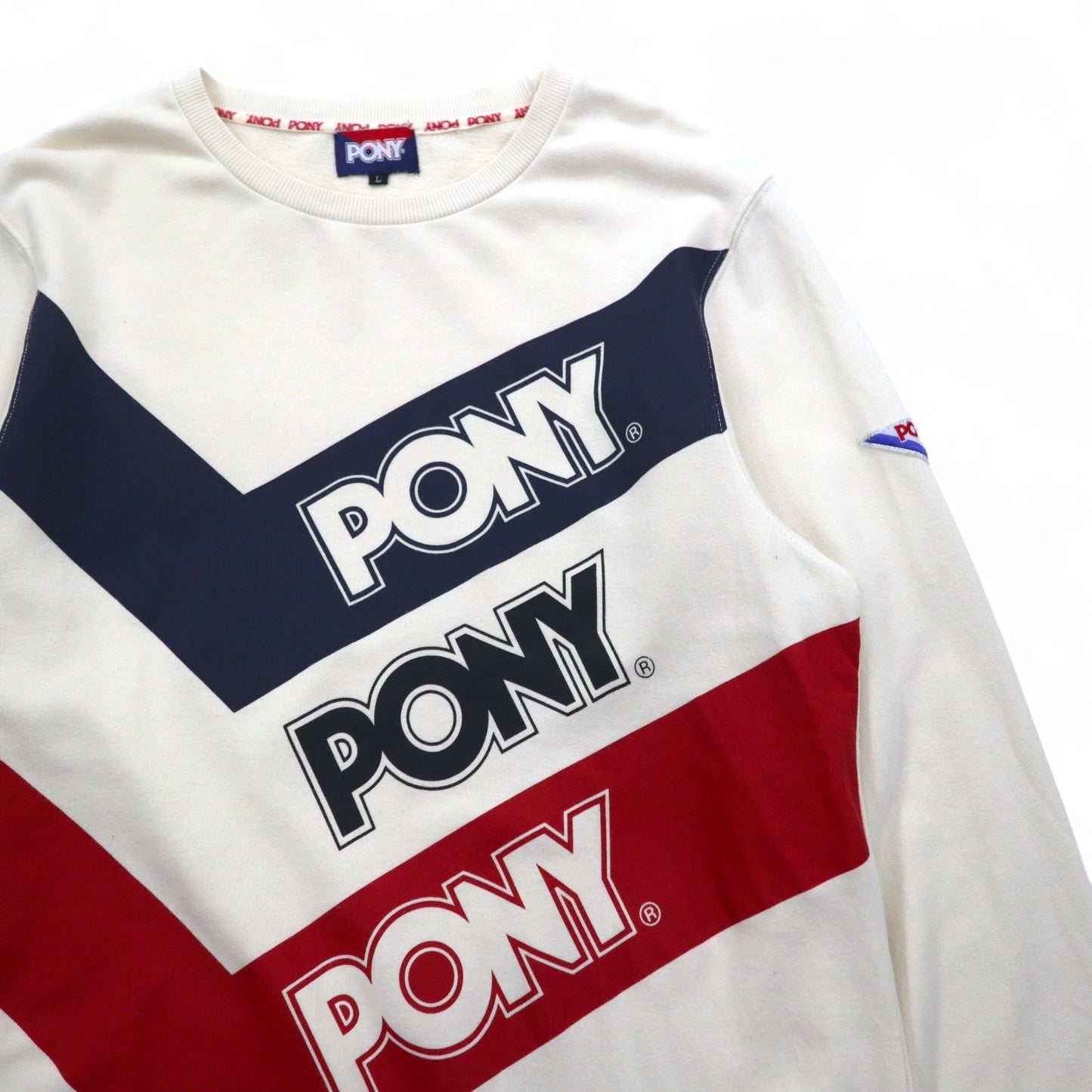 Vintage PONY Crewneck Sweatshirt クルーネックスウェット L ホワイト ネイビー レッド トリコロール