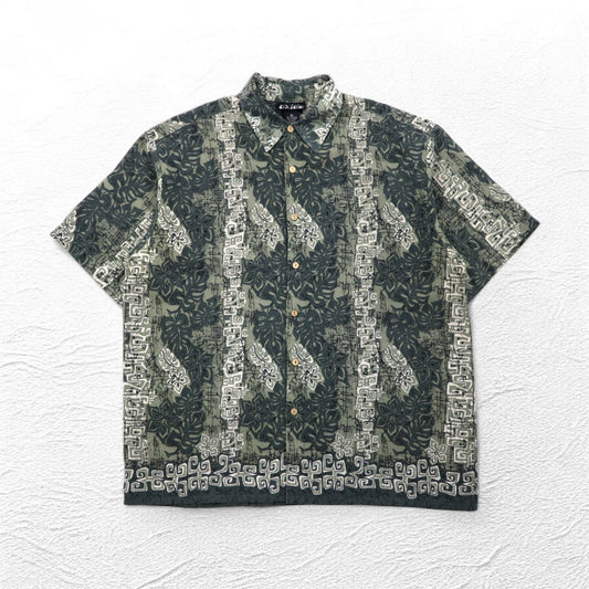 Vintage 90s Hawaiian Shirt 90年代 OXIDE アロハシャツ XL ビッグサイズ カーキ ポリエステル 総柄