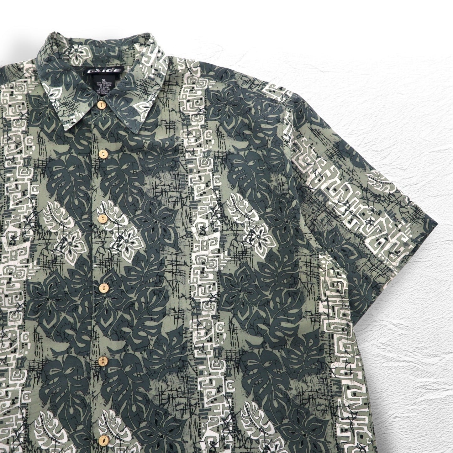 Vintage 90s Hawaiian Shirt 90年代 OXIDE アロハシャツ XL ビッグサイズ カーキ ポリエステル 総柄
