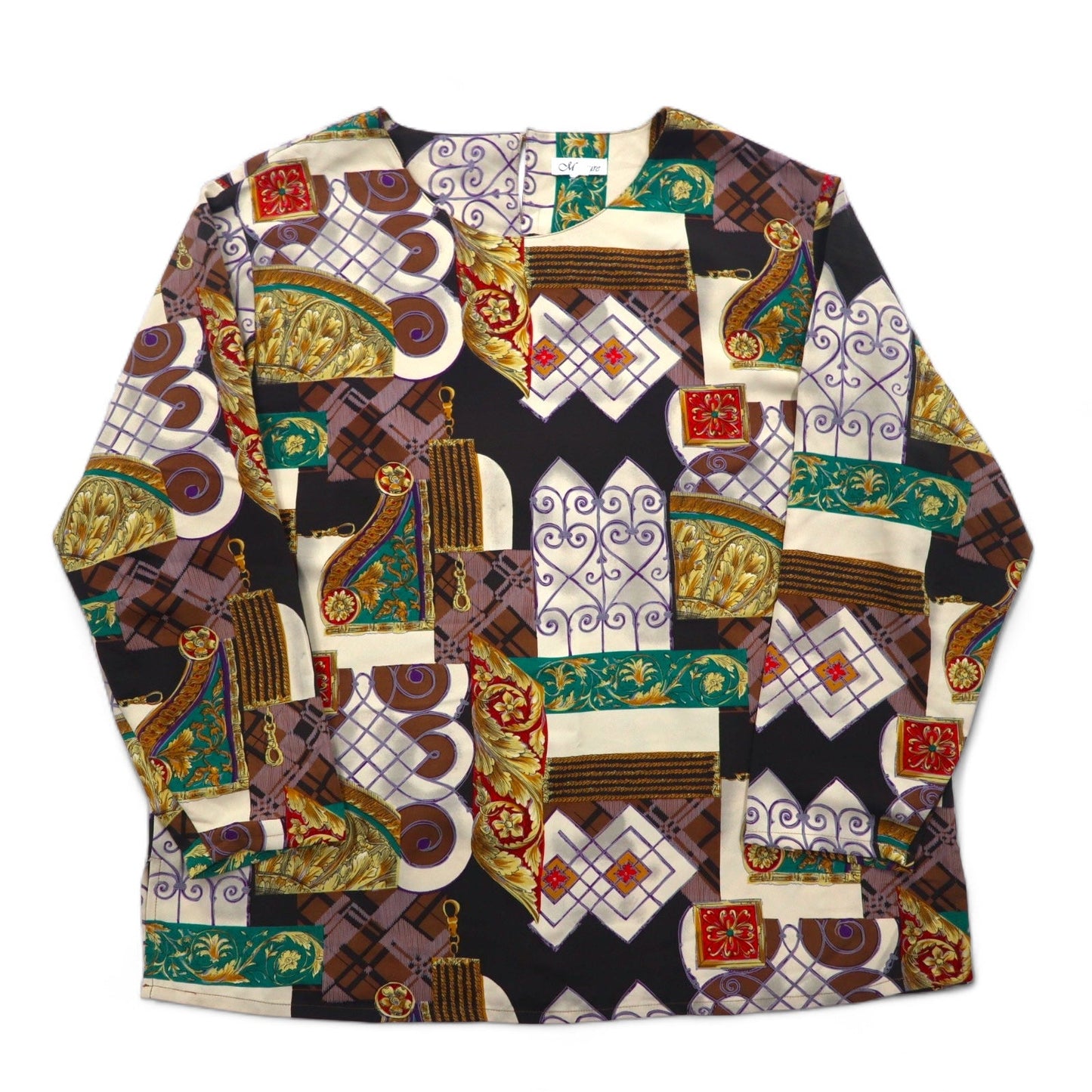 Vintage 90s Retro Patterned Blouse Moraure スカーフ柄 レトロ ブラウス XL マルチカラー ポリエステル