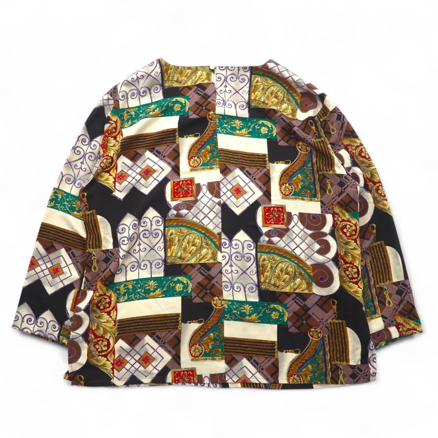 Vintage 90s Retro Patterned Blouse Moraure スカーフ柄 レトロ ブラウス XL マルチカラー ポリエステル