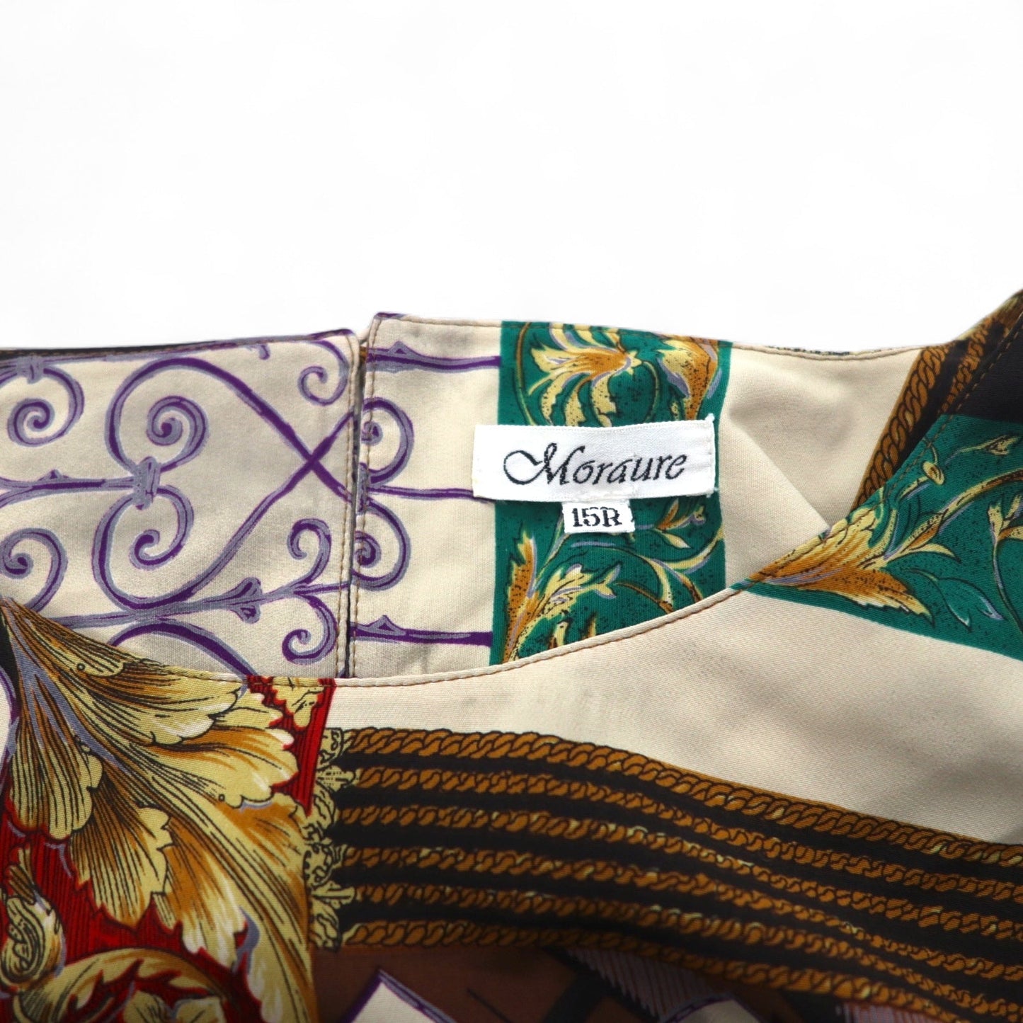 Vintage 90s Retro Patterned Blouse Moraure スカーフ柄 レトロ ブラウス XL マルチカラー ポリエステル
