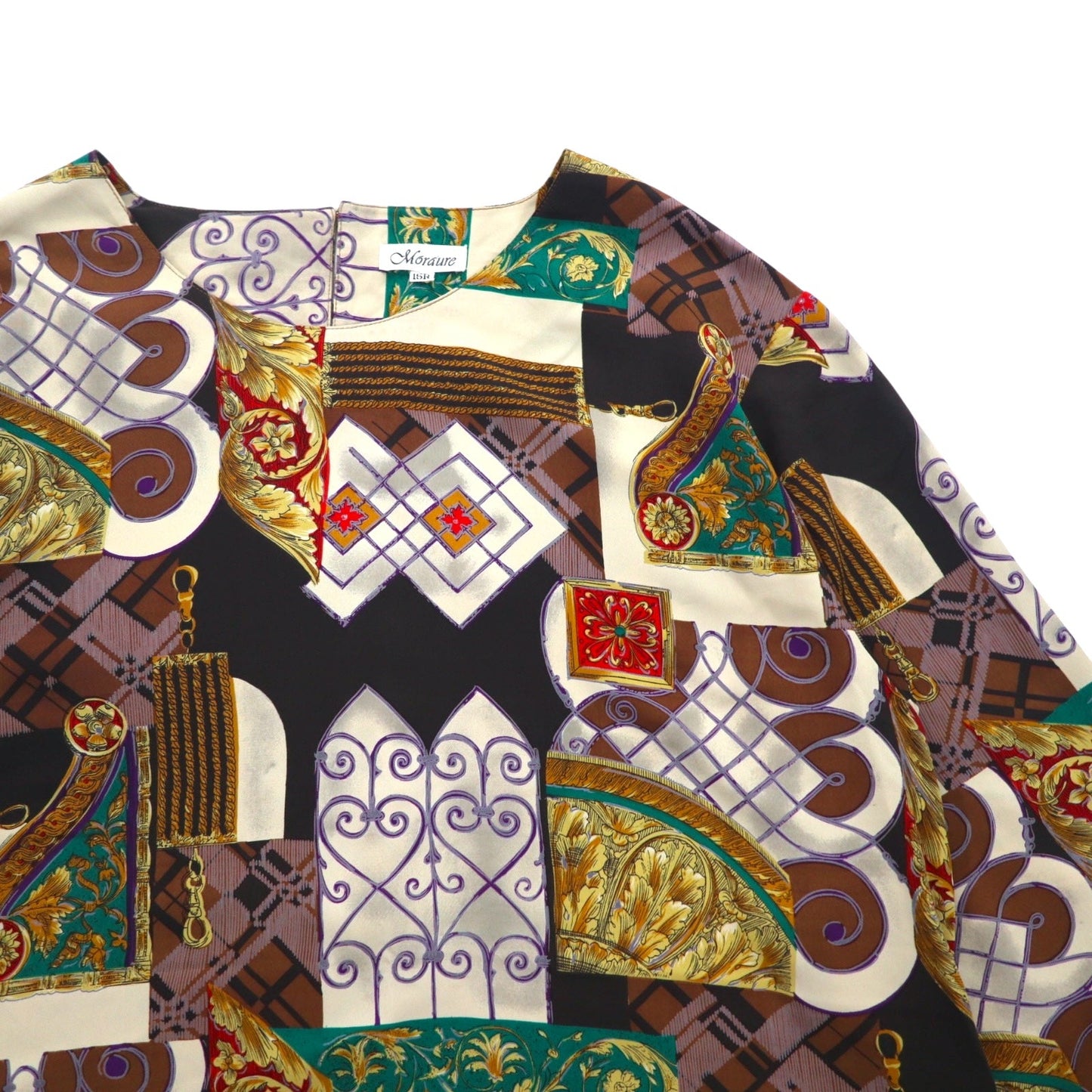 Vintage 90s Retro Patterned Blouse Moraure スカーフ柄 レトロ ブラウス XL マルチカラー ポリエステル