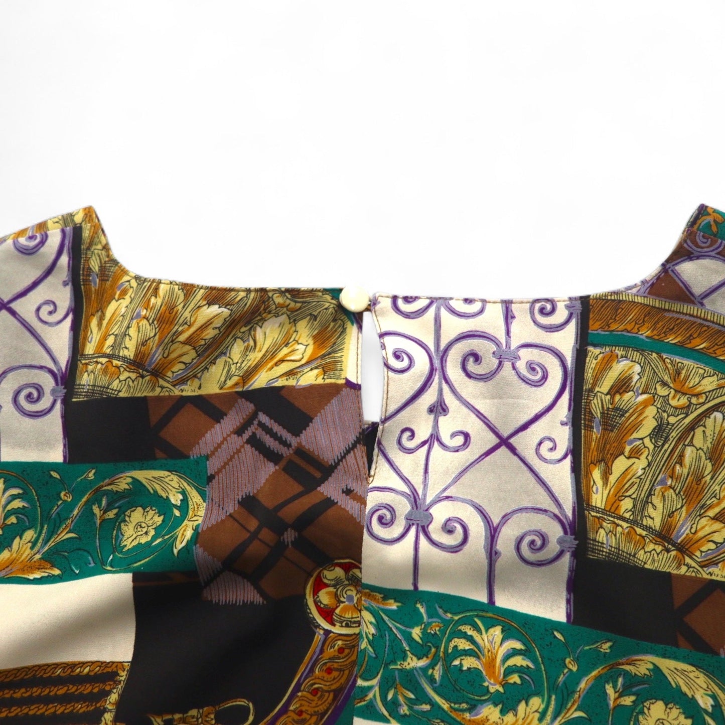 Vintage 90s Retro Patterned Blouse Moraure スカーフ柄 レトロ ブラウス XL マルチカラー ポリエステル
