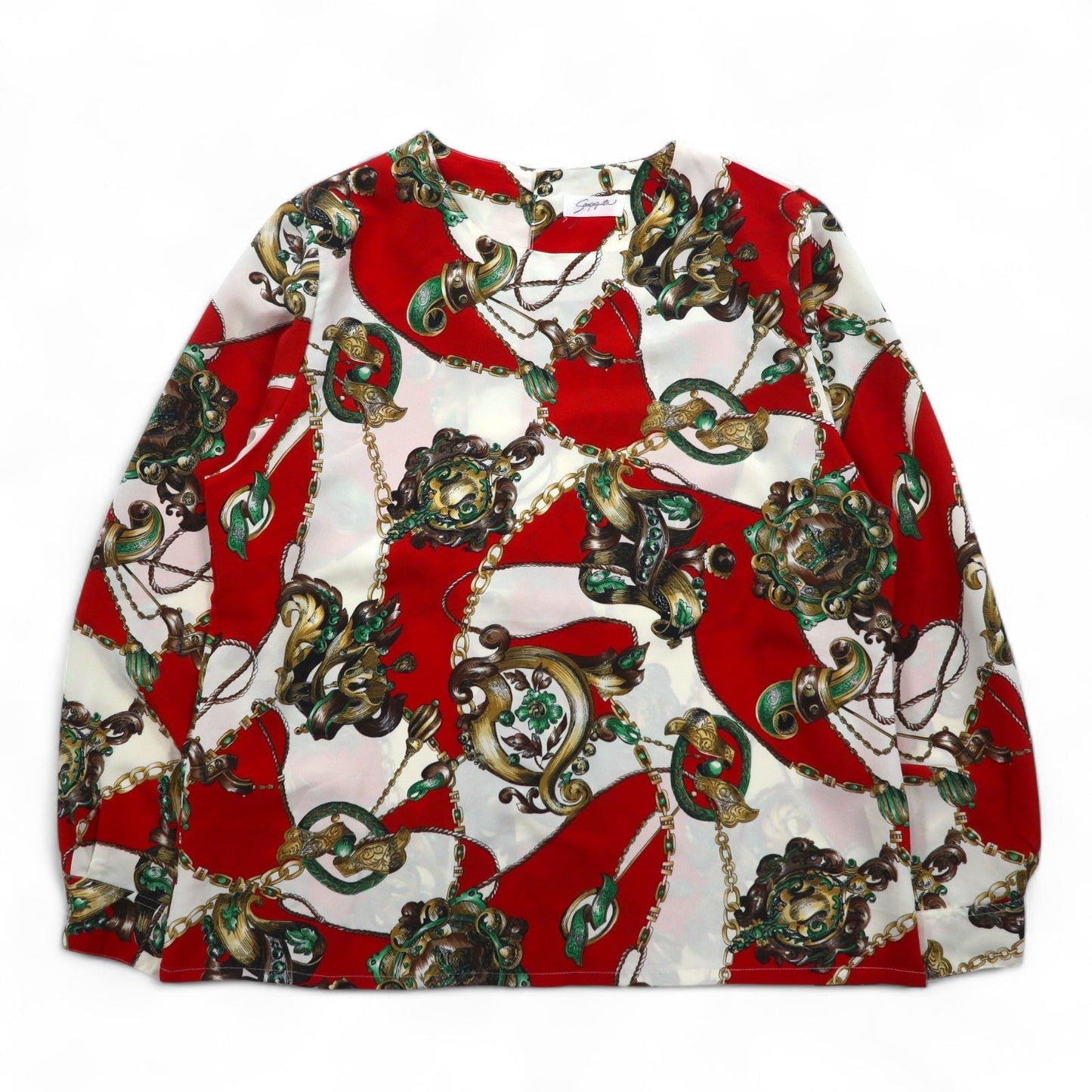 Vintage 90s Japan Made Retro Patterned Blouse Sampaquita スカーフ レトロ ブラウス M レッド