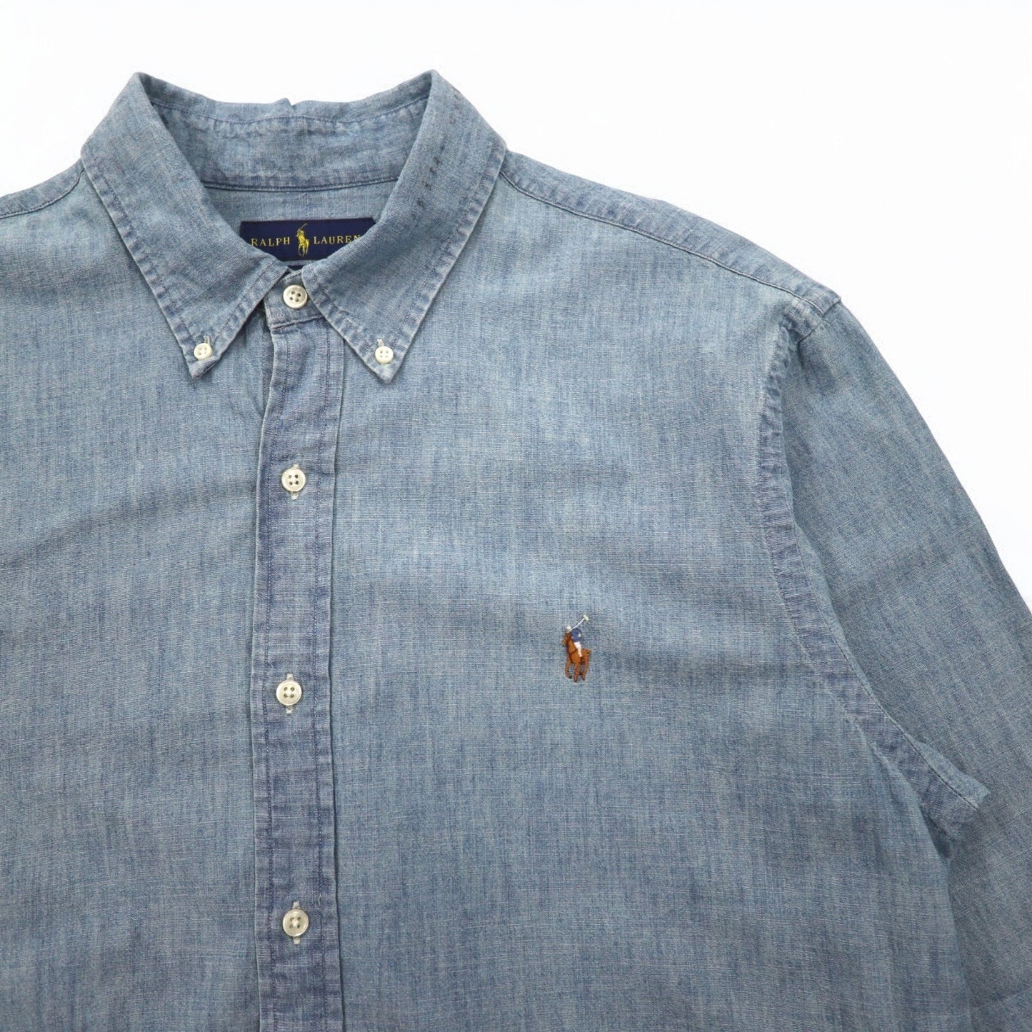 RALPH LAUREN シャンブレー ボタンダウンシャツ XL ブルー SLIM FIT ビッグサイズ スモールポニー刺繍