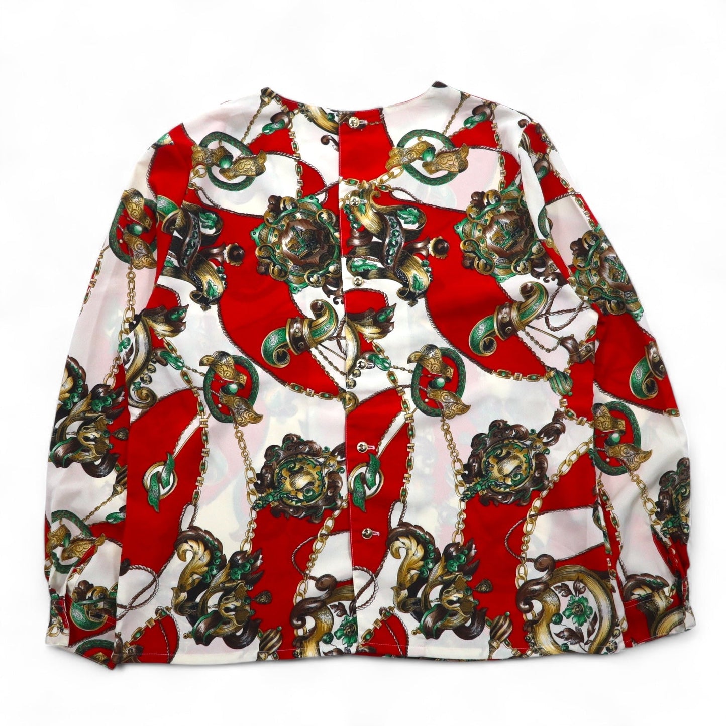 Vintage 90s Japan Made Retro Patterned Blouse Sampaquita スカーフ レトロ ブラウス M レッド