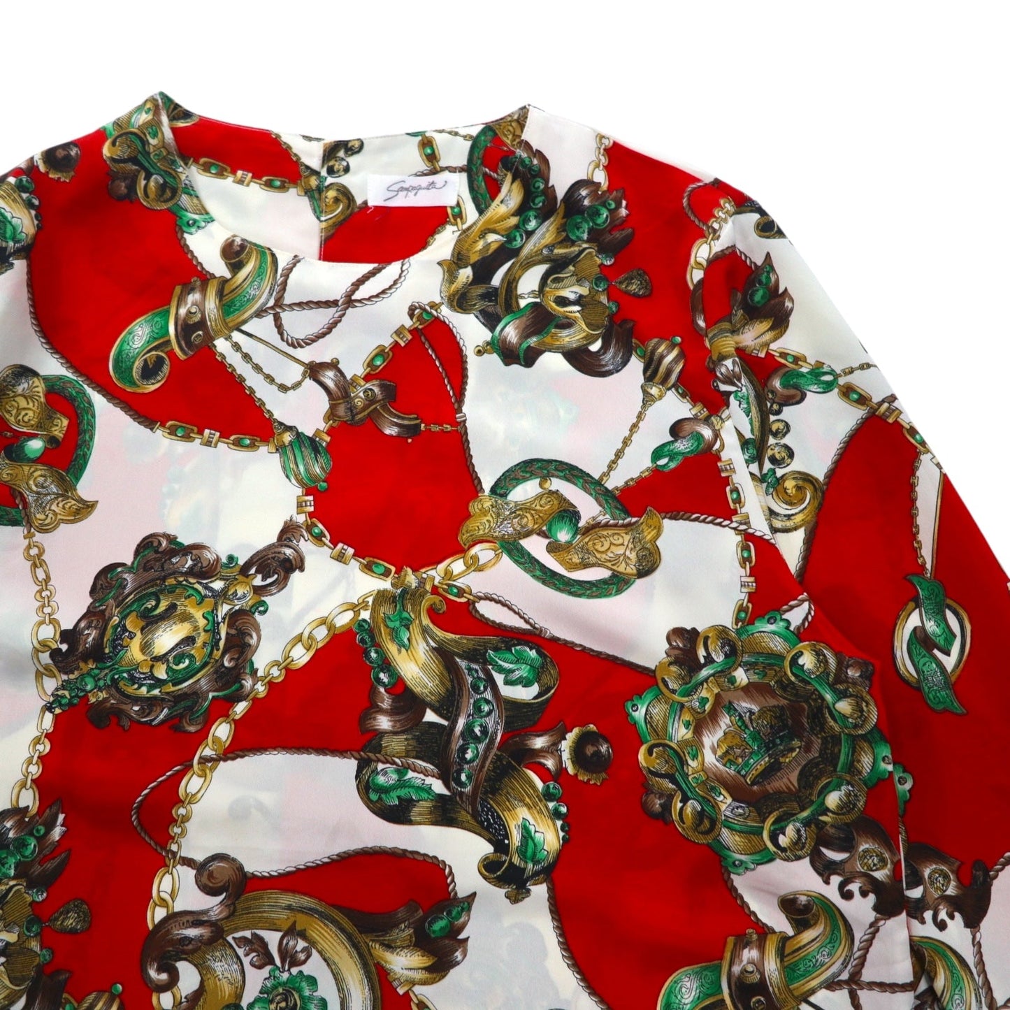 Vintage 90s Japan Made Retro Patterned Blouse Sampaquita スカーフ レトロ ブラウス M レッド