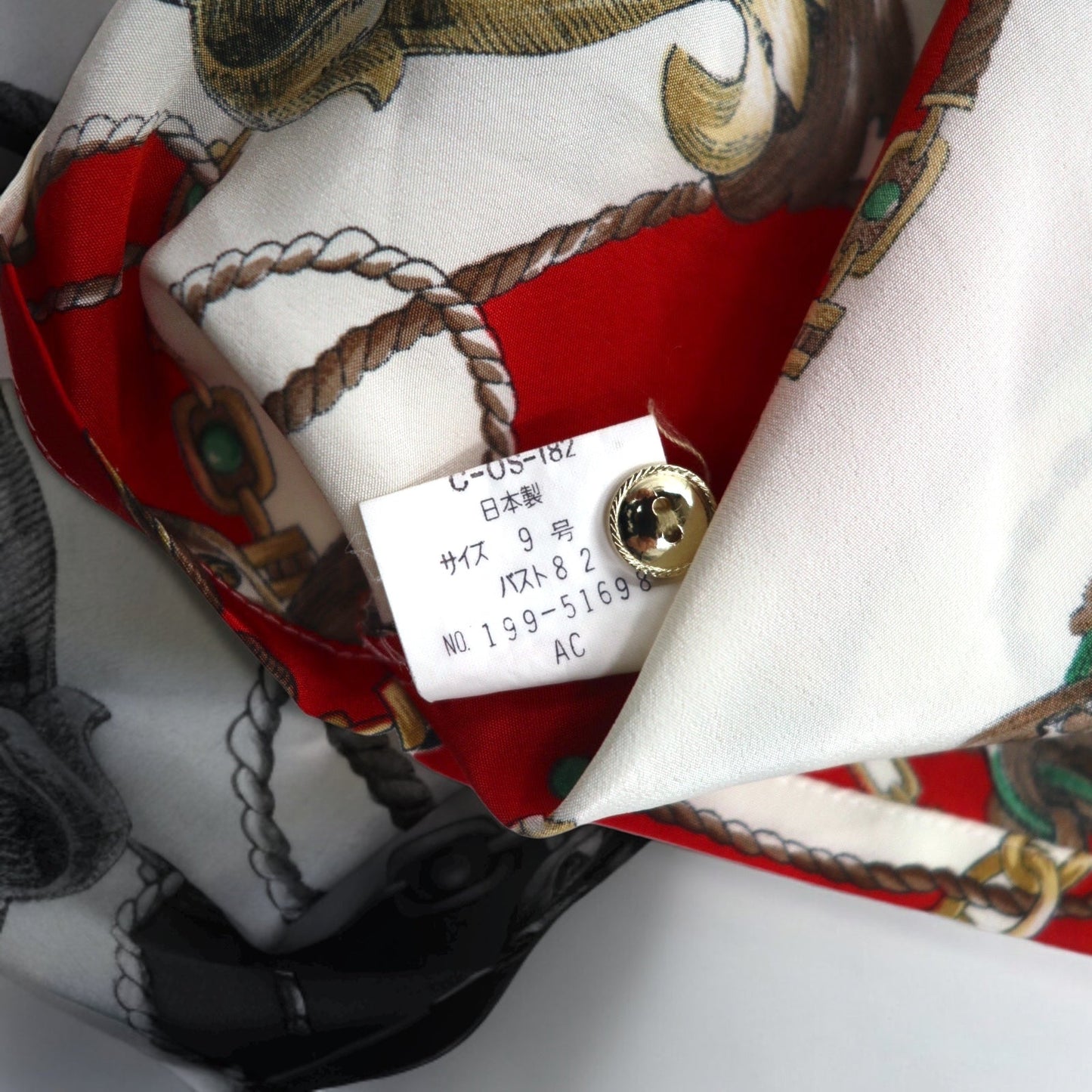 Vintage 90s Japan Made Retro Patterned Blouse Sampaquita スカーフ レトロ ブラウス M レッド