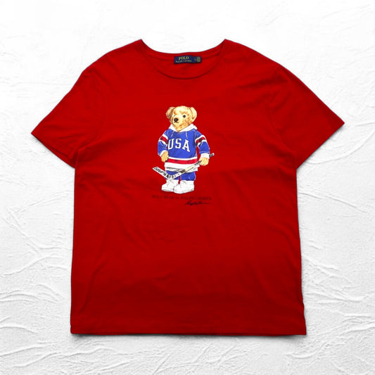 POLO RALPH LAUREN ポロベア プリント Tシャツ L レッド コットン
