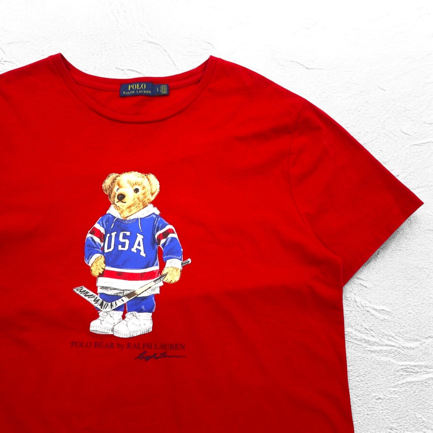 POLO RALPH LAUREN ポロベア プリント Tシャツ L レッド コットン