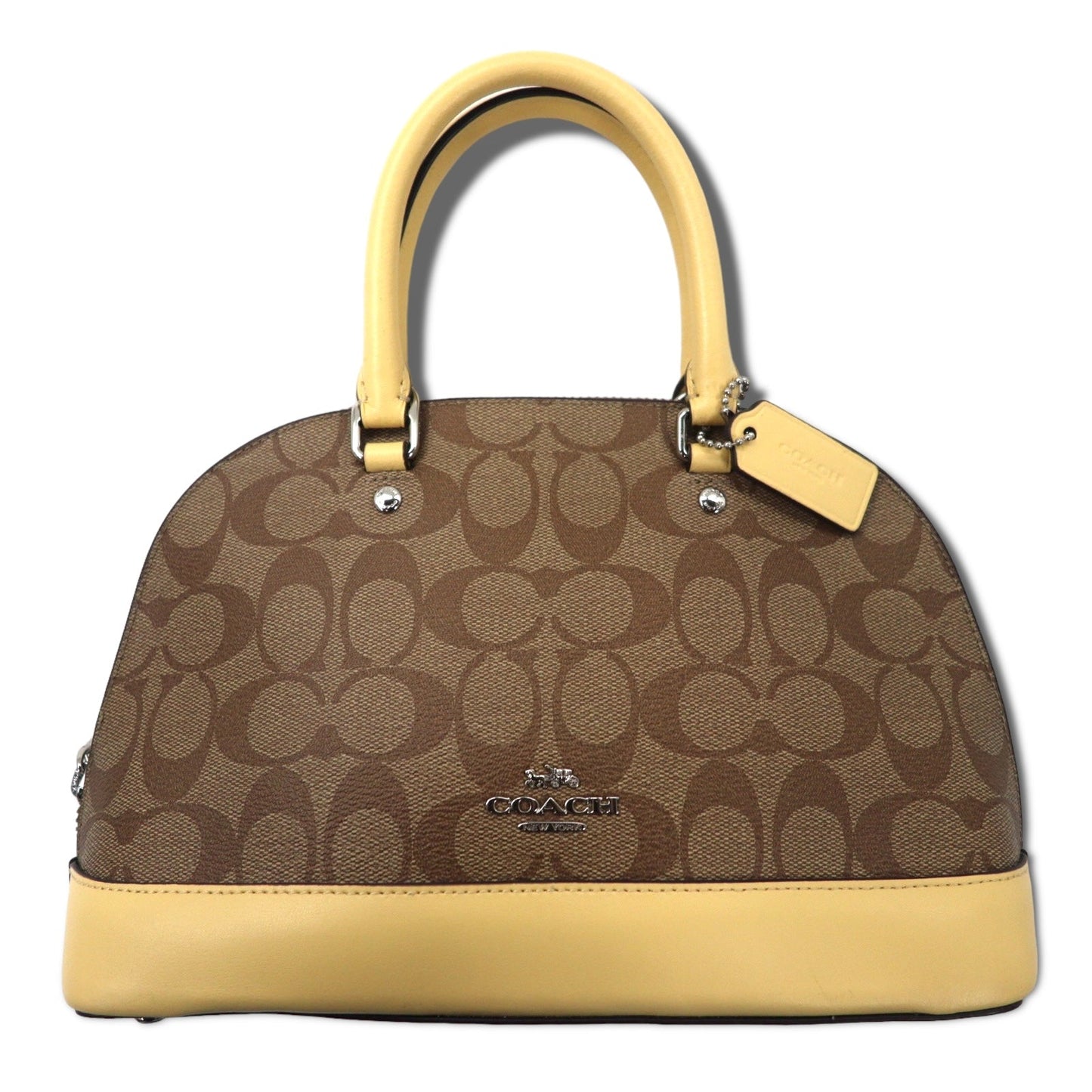 COACH シグネチャー ミニ シエラ サッチェル 2WAY ショルダーバッグ ハンドバッグ ブラウン ベージュ PVC レザー ドーム型 F27583