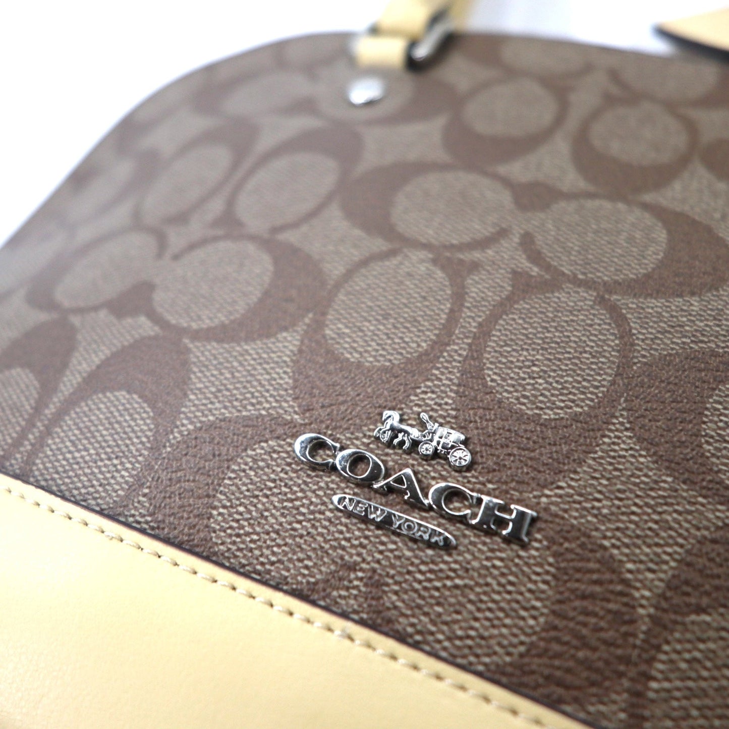 COACH シグネチャー ミニ シエラ サッチェル 2WAY ショルダーバッグ ハンドバッグ ブラウン ベージュ PVC レザー ドーム型 F27583