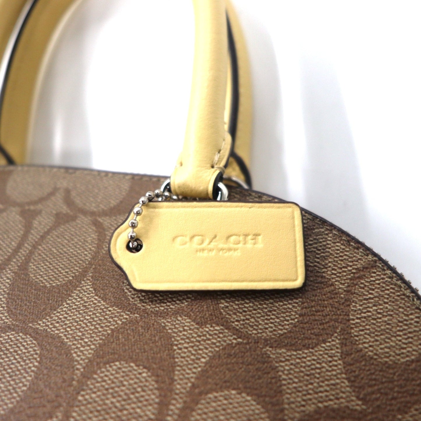 COACH シグネチャー ミニ シエラ サッチェル 2WAY ショルダーバッグ ハンドバッグ ブラウン ベージュ PVC レザー ドーム型 F27583