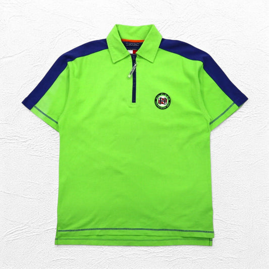 TOMMY HILFIGER 00年代 ハーフジップ ポロシャツ M グリーン ネイビー コットン