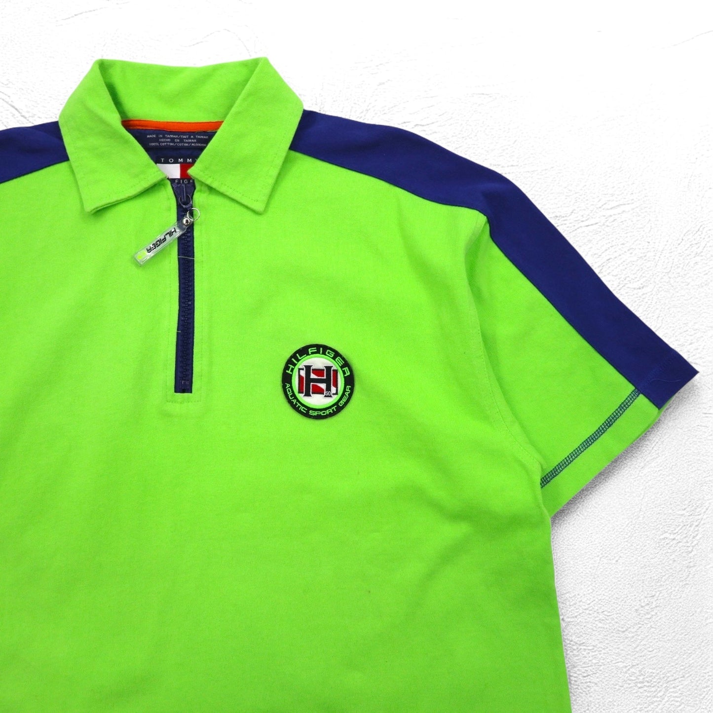 TOMMY HILFIGER 00年代 ハーフジップ ポロシャツ M グリーン ネイビー コットン