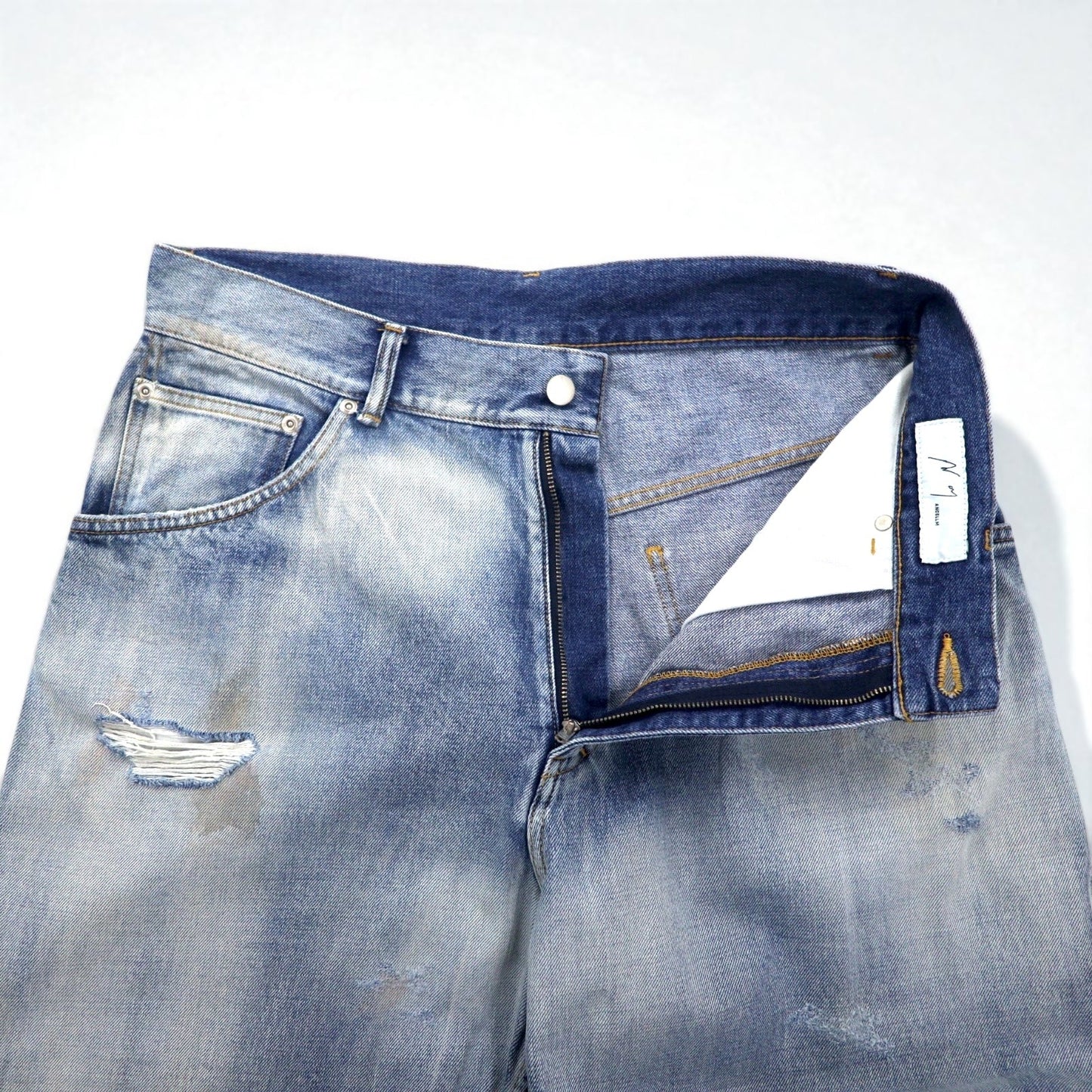 ANCELLM セルビッヂ テーパード デニムパンツ SELVEDGE TAPERED 5P DENIM PANTS L インディゴ ヴィンテージ加工 ANC-PT03-B