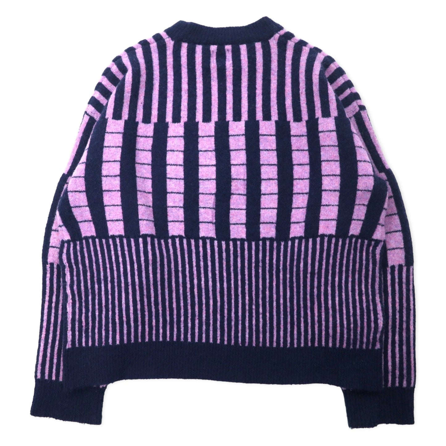 BRAIN DEAD ロゴモチーフ モックネック ニット セーター L パープル ネイビー マルチストライプ アクリル VARIED STRIPE MOCK NECK SWEATER
