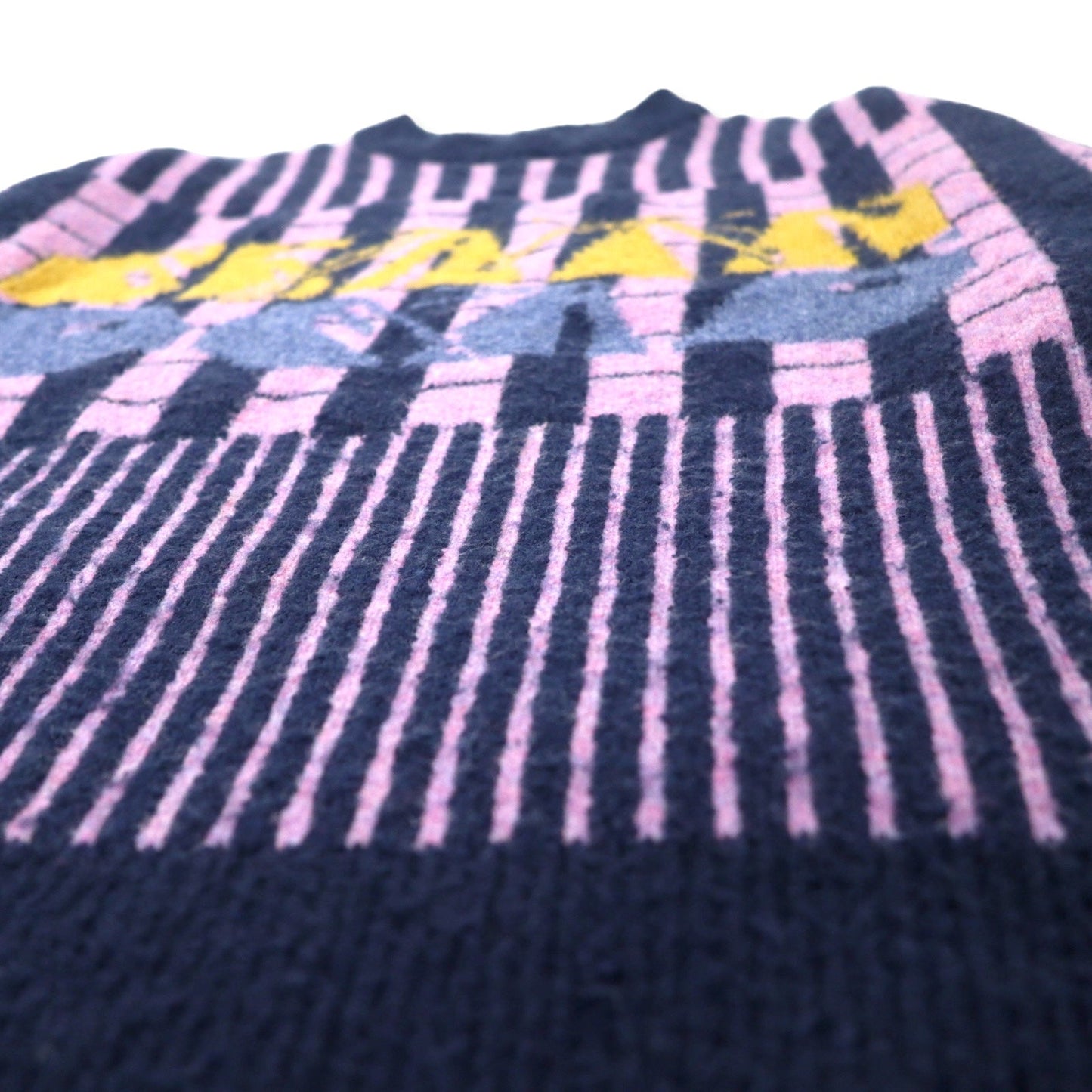 BRAIN DEAD ロゴモチーフ モックネック ニット セーター L パープル ネイビー マルチストライプ アクリル VARIED STRIPE MOCK NECK SWEATER