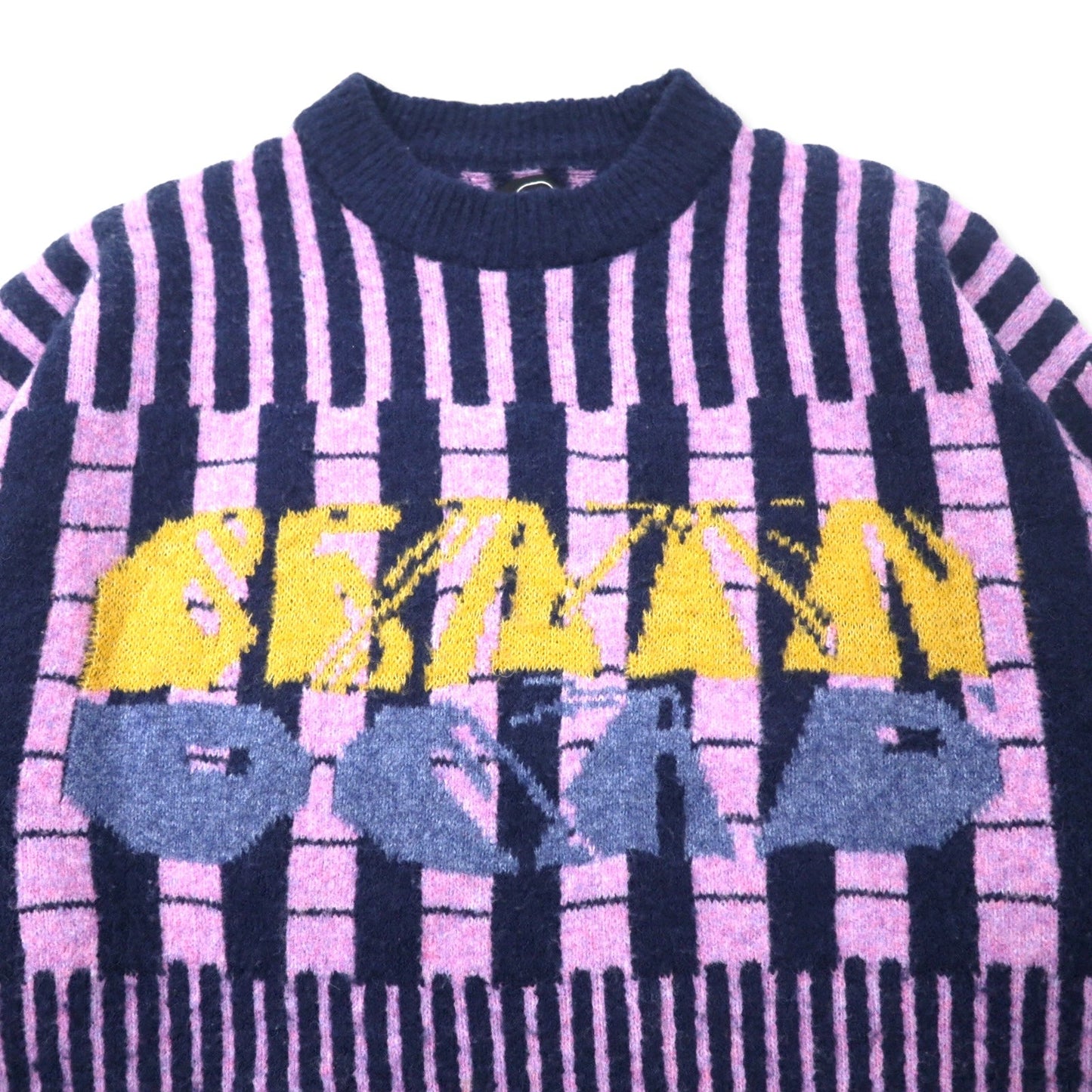 BRAIN DEAD ロゴモチーフ モックネック ニット セーター L パープル ネイビー マルチストライプ アクリル VARIED STRIPE MOCK NECK SWEATER
