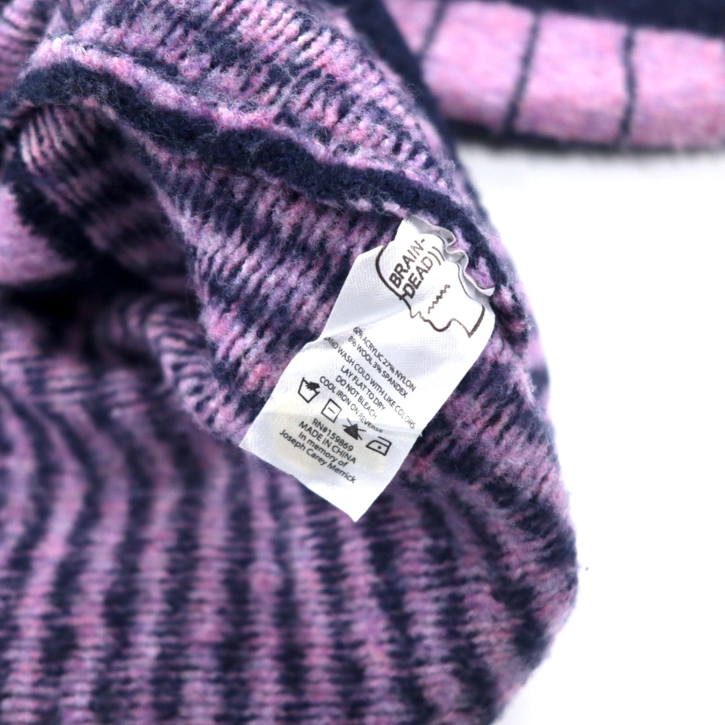 BRAIN DEAD ロゴモチーフ モックネック ニット セーター L パープル ネイビー マルチストライプ アクリル VARIED STRIPE MOCK NECK SWEATER