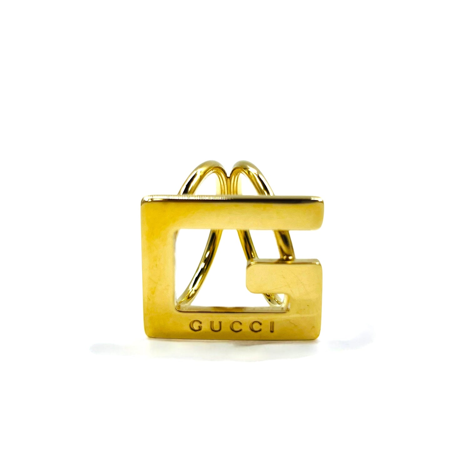 GUCCI イタリア製 Gロゴ スカーフリング ゴールド メタル