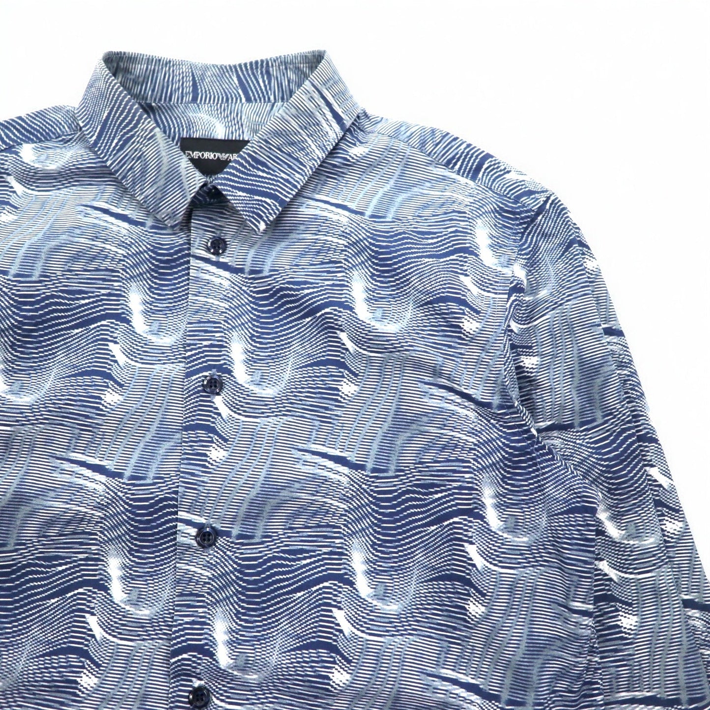 EMPORIO ARMANI 総柄 ドレスシャツ S ネイビー コットン チュニジア製