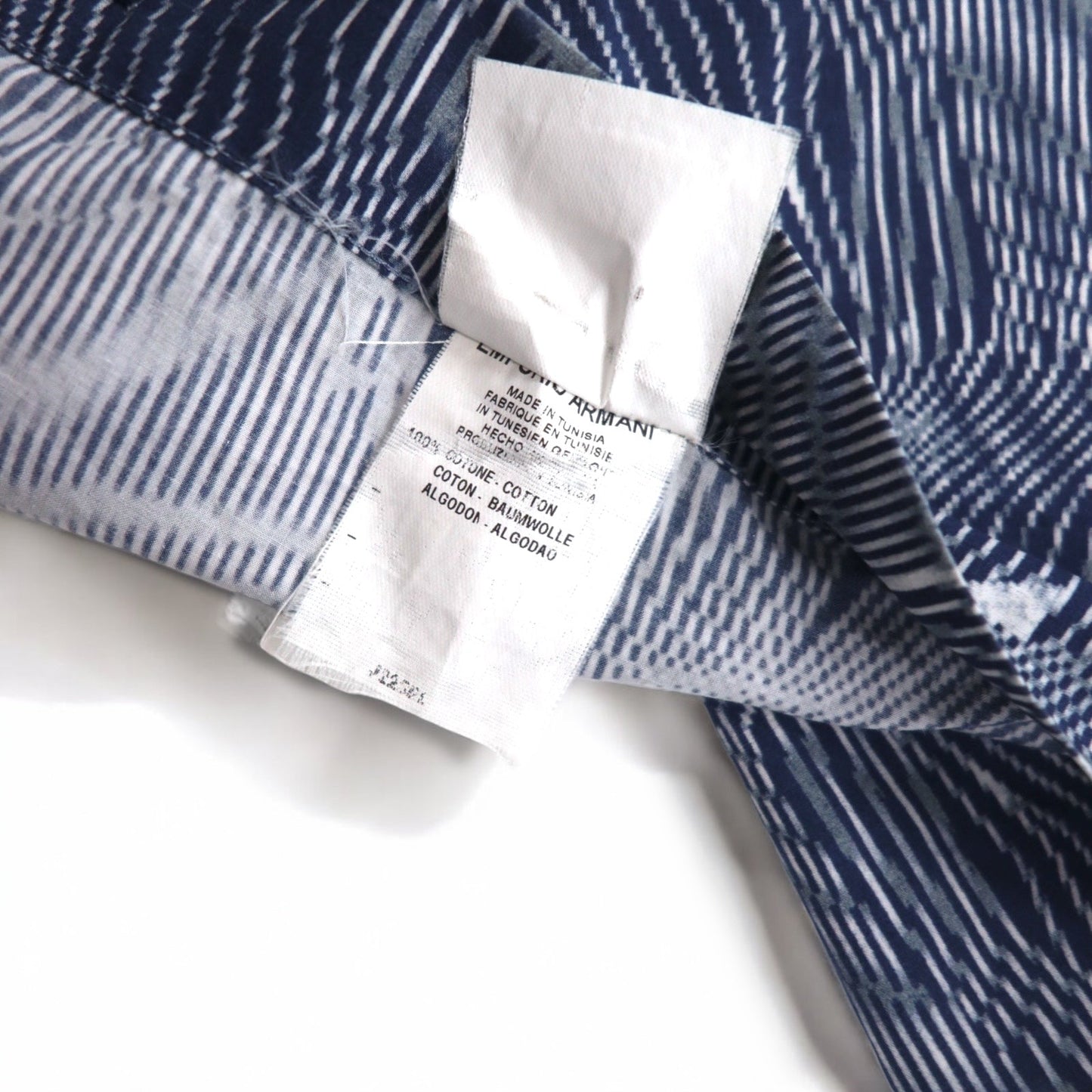 EMPORIO ARMANI 総柄 ドレスシャツ S ネイビー コットン チュニジア製