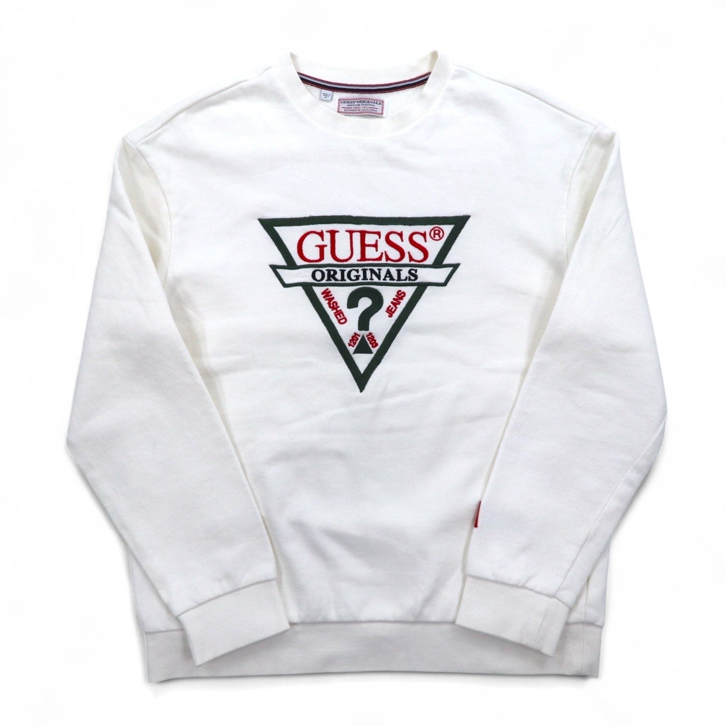 GUESS ORIGINALS トライアングルロゴ 刺繍 スウェット M ホワイト コットン