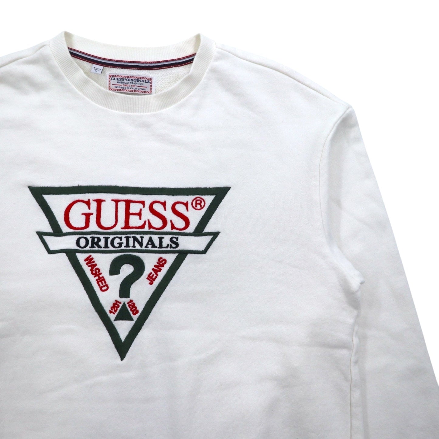 GUESS ORIGINALS トライアングルロゴ 刺繍 スウェット M ホワイト コットン