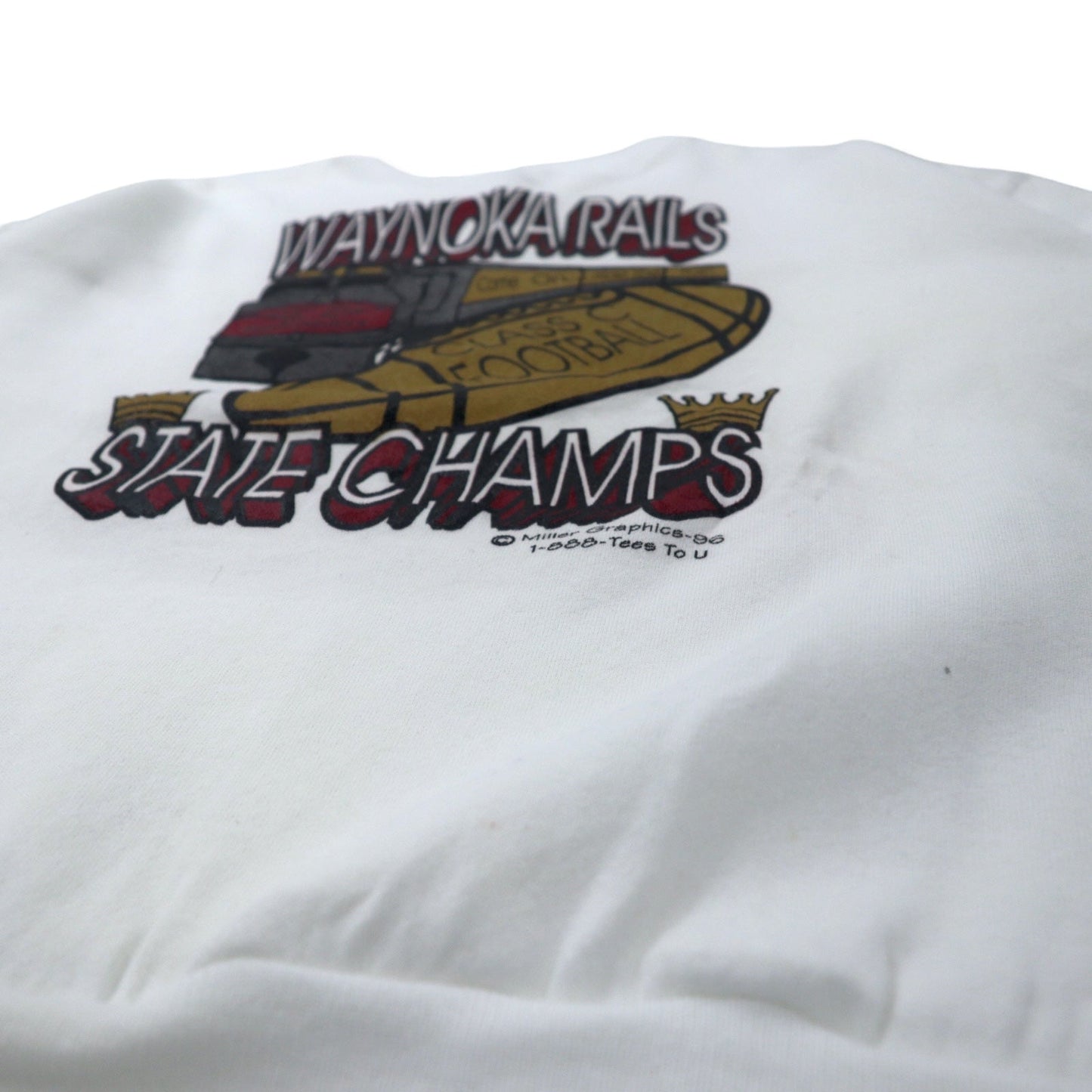 Hanes USA製 90年代 ACTIVE WEAR フットボール プリント スウェット L ホワイト コットン 裏起毛 両面プリント WAYNOKA RAILS