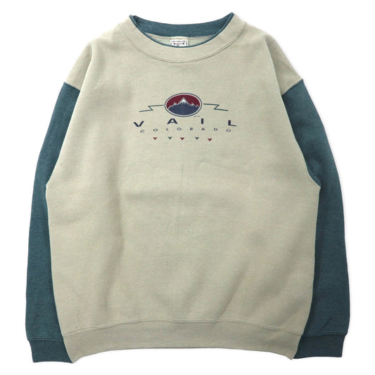 ALORE USA製 90年代 プリント スウェット L ベージュ グレー コットン 裏起毛 VAIL COLORADO