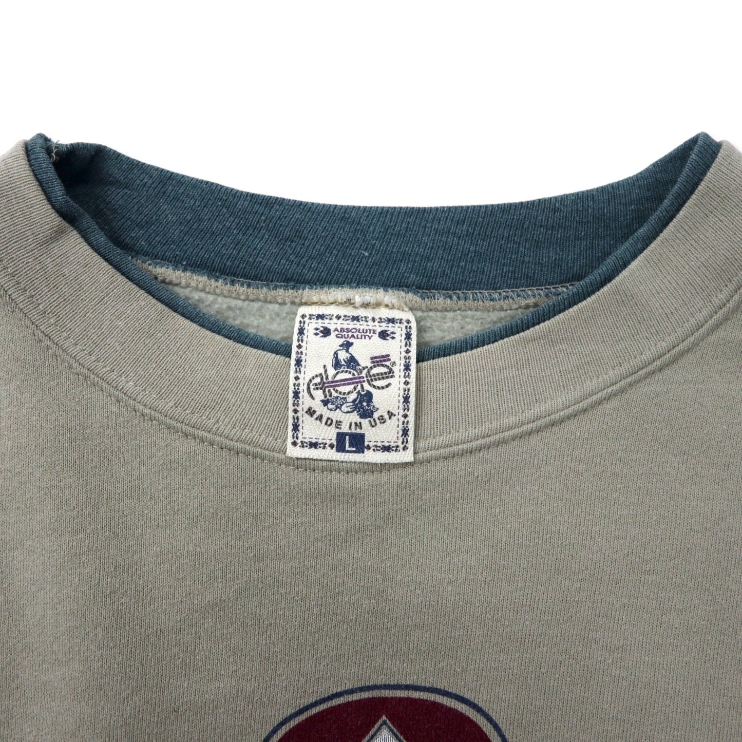 ALORE USA製 90年代 プリント スウェット L ベージュ グレー コットン 裏起毛 VAIL COLORADO