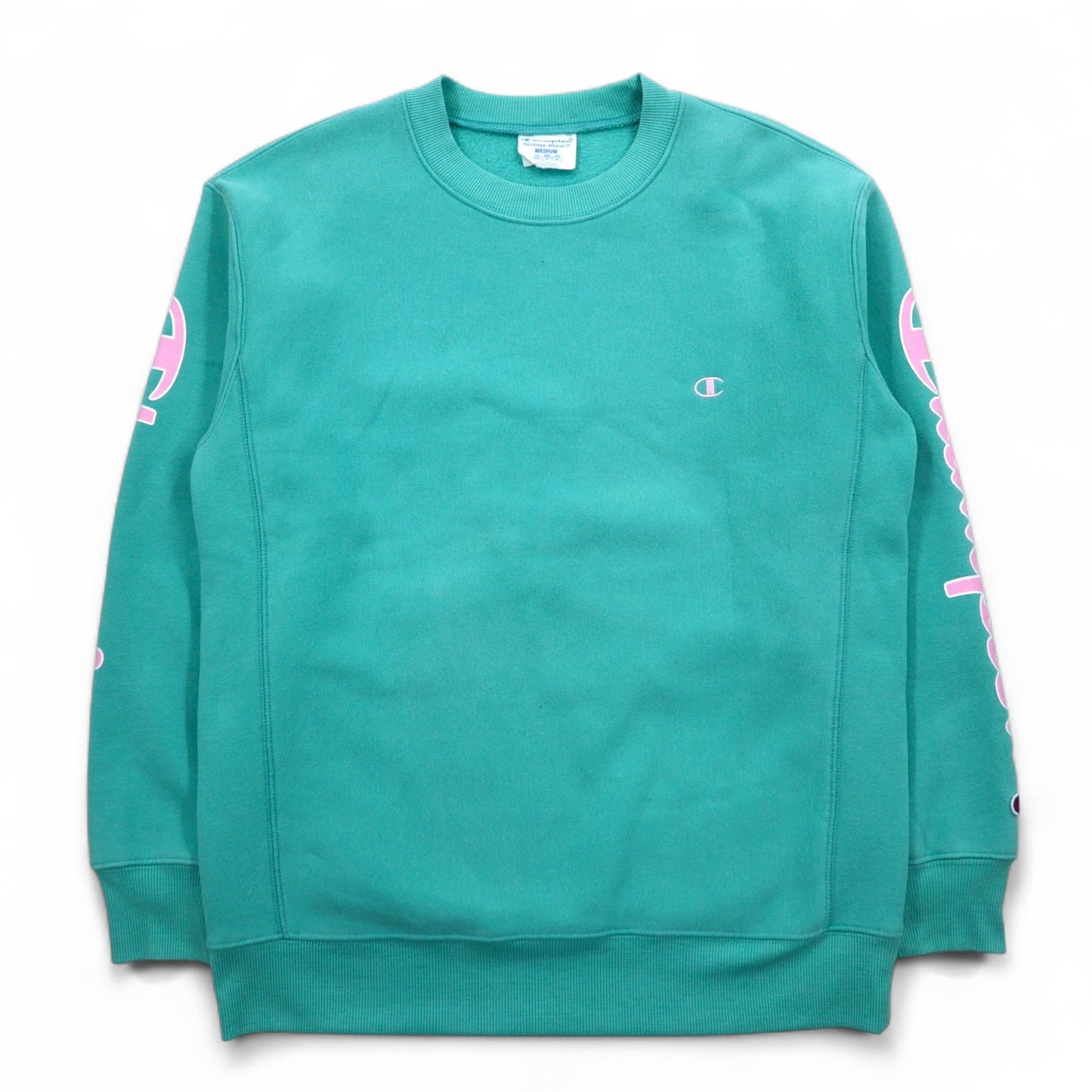 Champion リバースウィーブ REVERSE WEAVE スウェット M グリーン 裏起毛 青単タグ 復刻 袖プリント ホンジュラス製