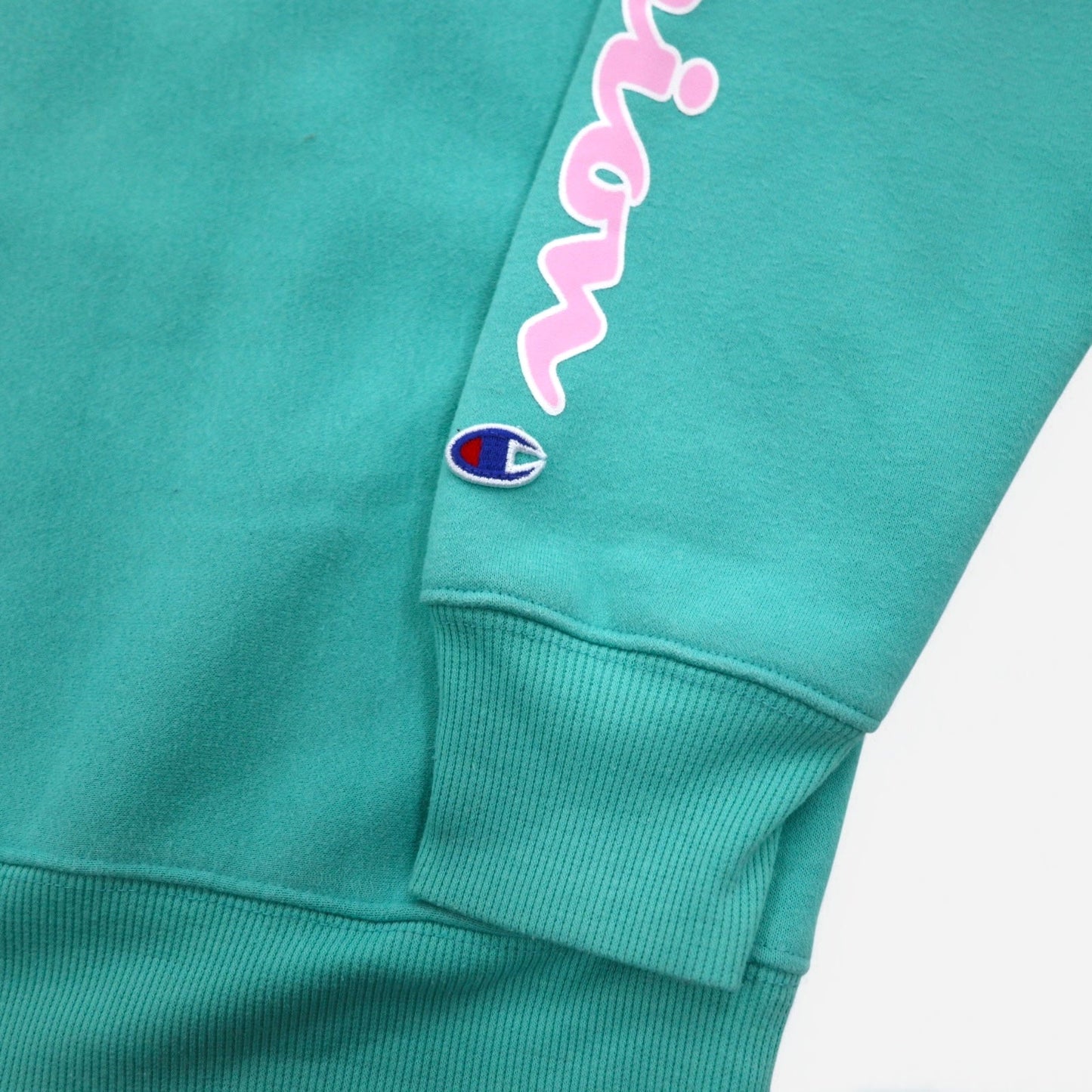 Champion リバースウィーブ REVERSE WEAVE スウェット M グリーン 裏起毛 青単タグ 復刻 袖プリント ホンジュラス製