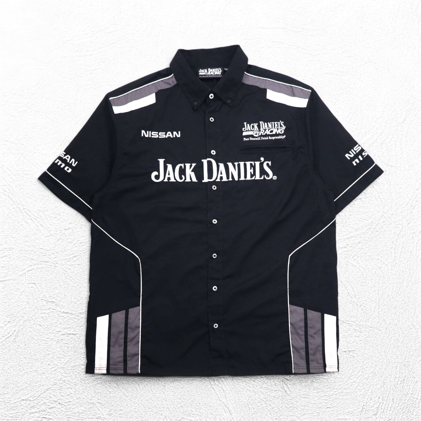 JACK DANIEL'S RACING ジャックダニエル 半袖 レーシングシャツ 2XL ブラック 両面ロゴ 刺繍