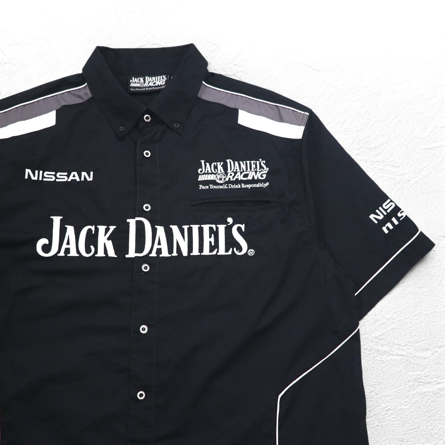 JACK DANIEL'S RACING ジャックダニエル 半袖 レーシングシャツ 2XL ブラック 両面ロゴ 刺繍
