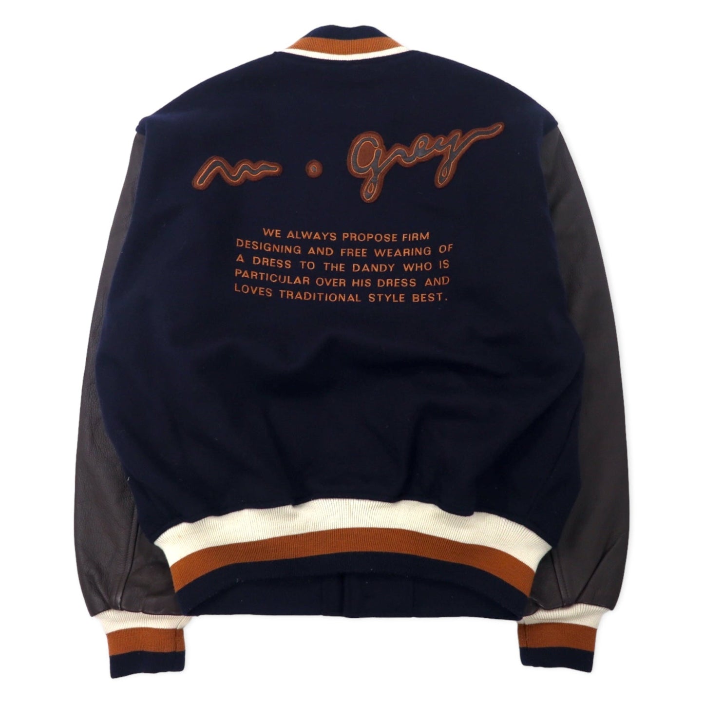 MAISON GRAY FOR MEN 90年代 袖レザー スタジャン ボタスタ FREE ネイビー ウール 牛革 キルティングライナー