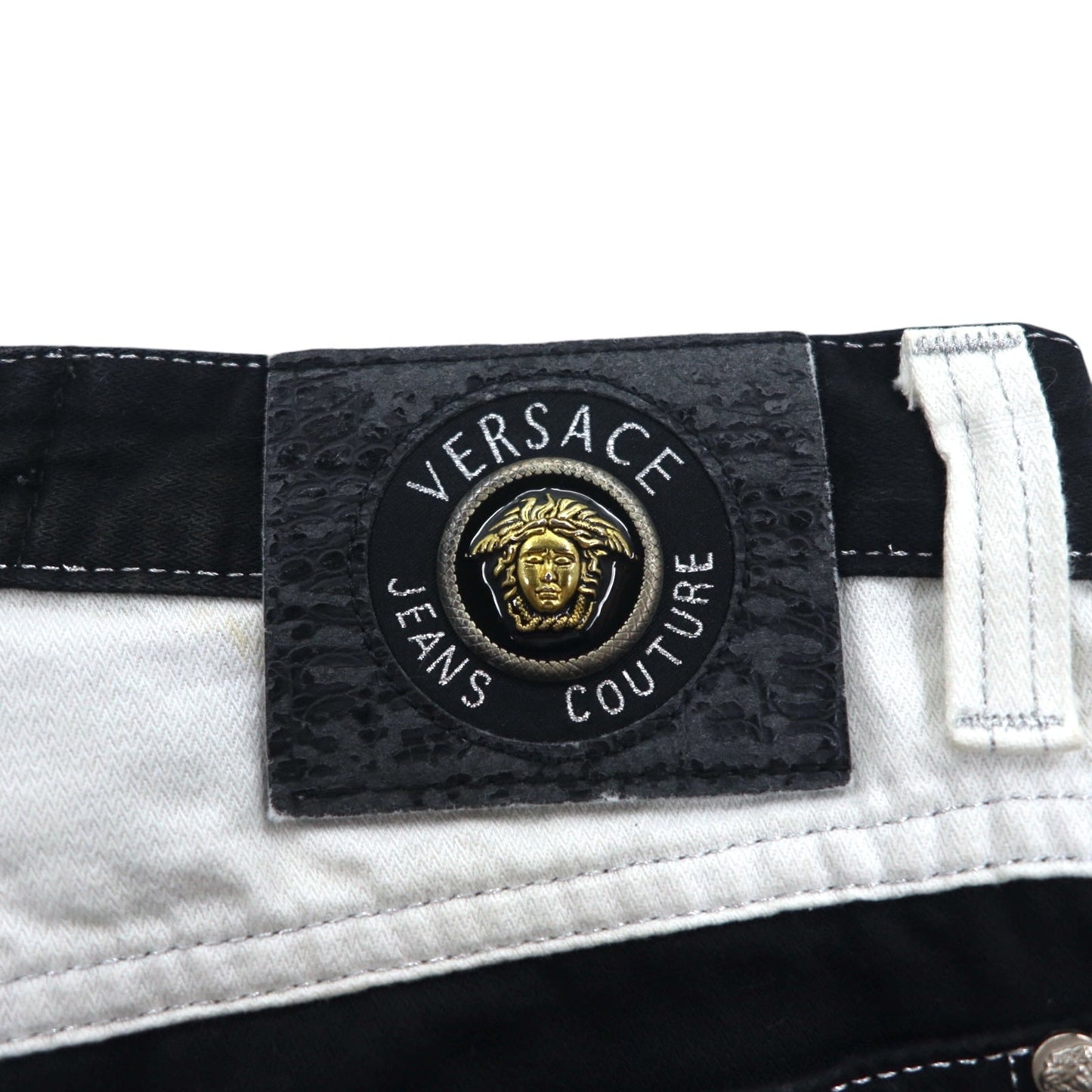 VERSACE JEANS COUTURE イタリア製 ハイウエスト テーパード デニムパンツ M ブラック メデューサ ジッパーフライ